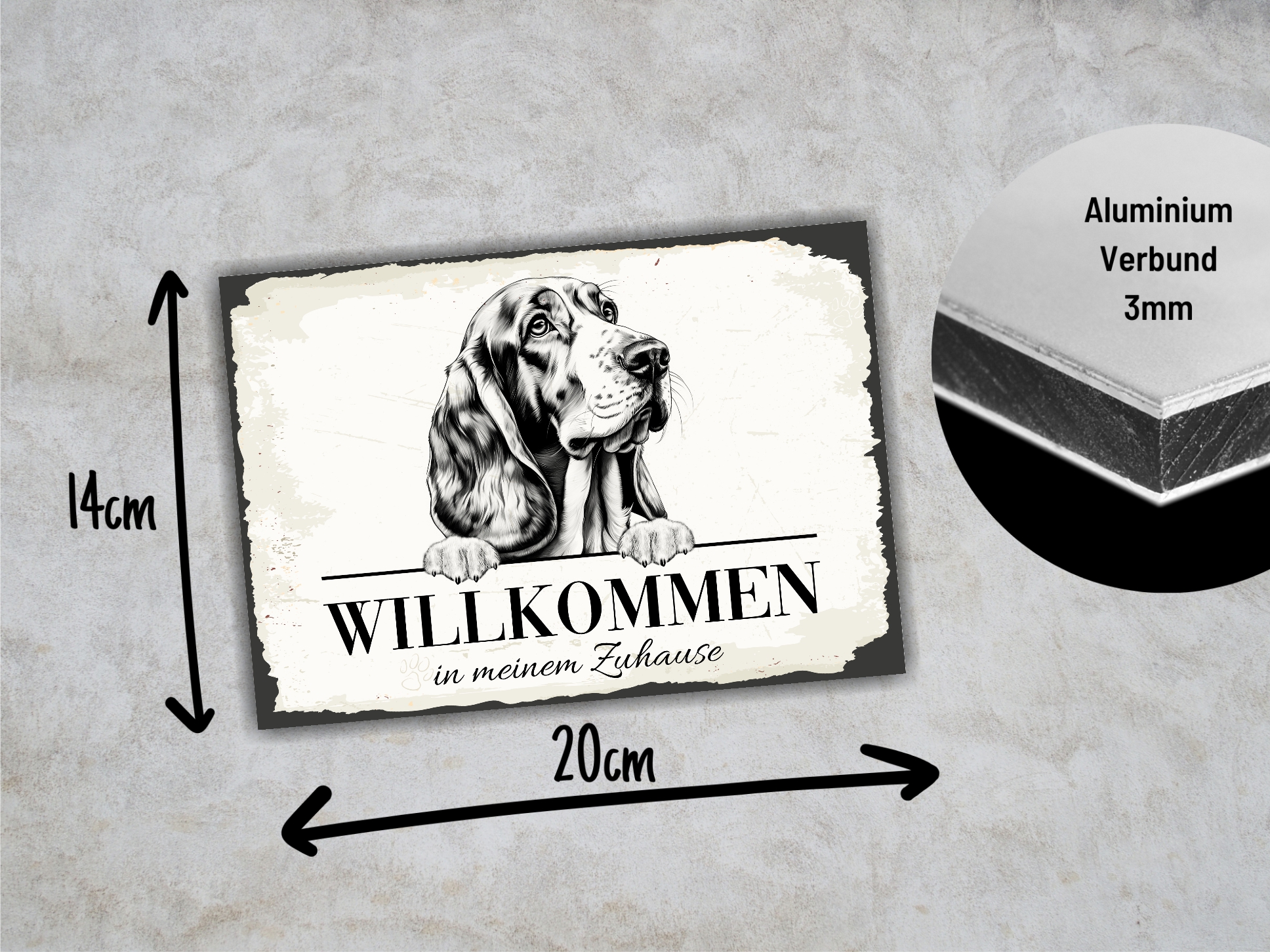 Hundeschild Willkommen Zuhause Basset Hound  Schild Achtung Zaun Frau Spruch Türschild Hundeschild Warnschild  Design by Siviwonder