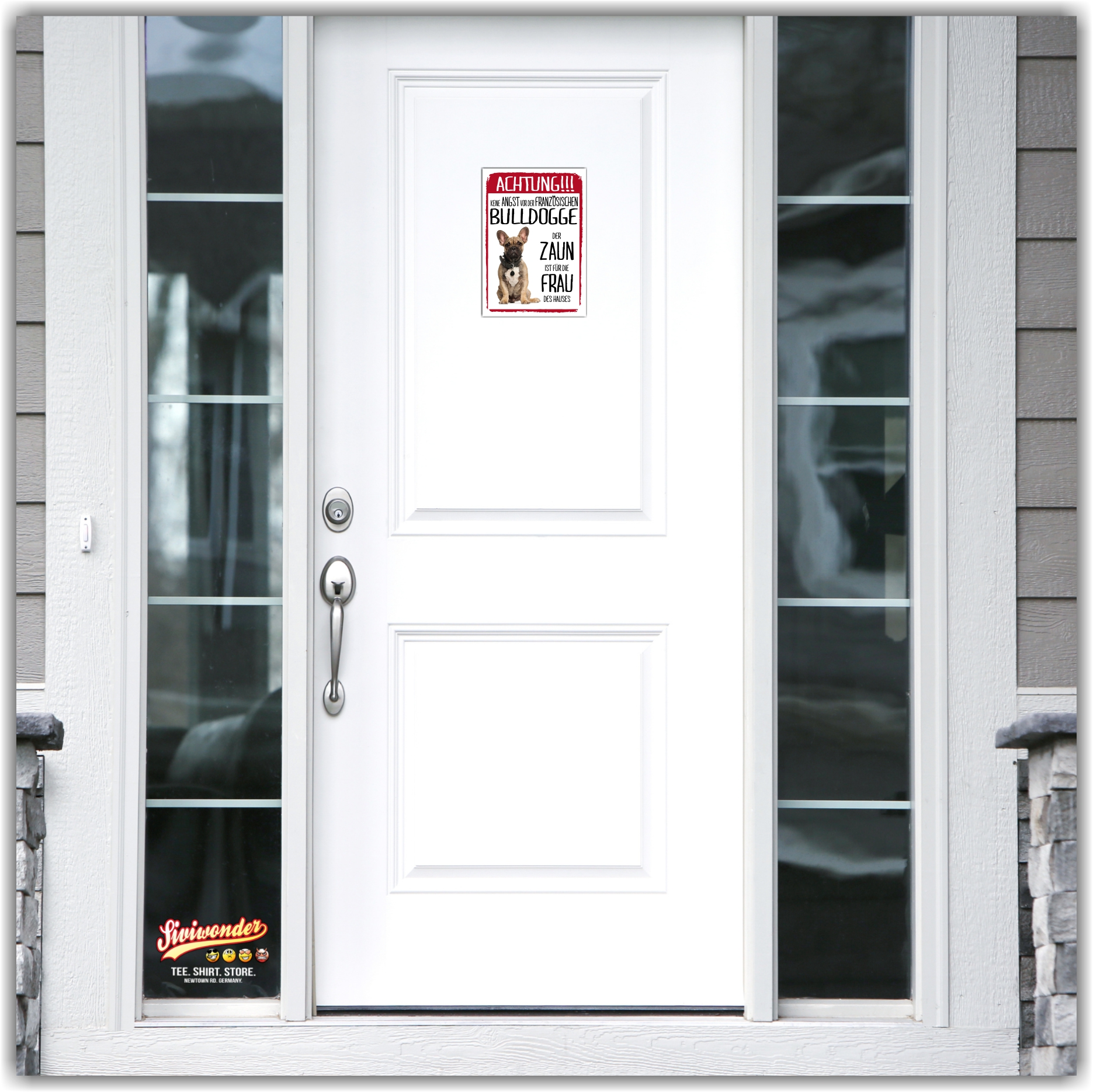 Französische Bulldogge Dog Schild Achtung Zaun Frau Spruch Türschild Hundeschild Warnschild Fun
