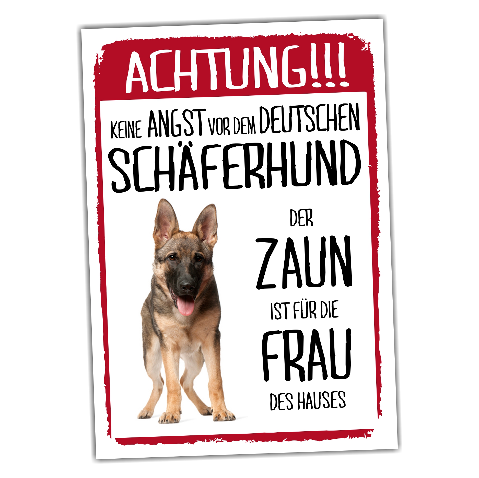 Deutscher Schäferhund Dog Schild Achtung Zaun Frau Spruch Türschild Hundeschild Warnschild Fun