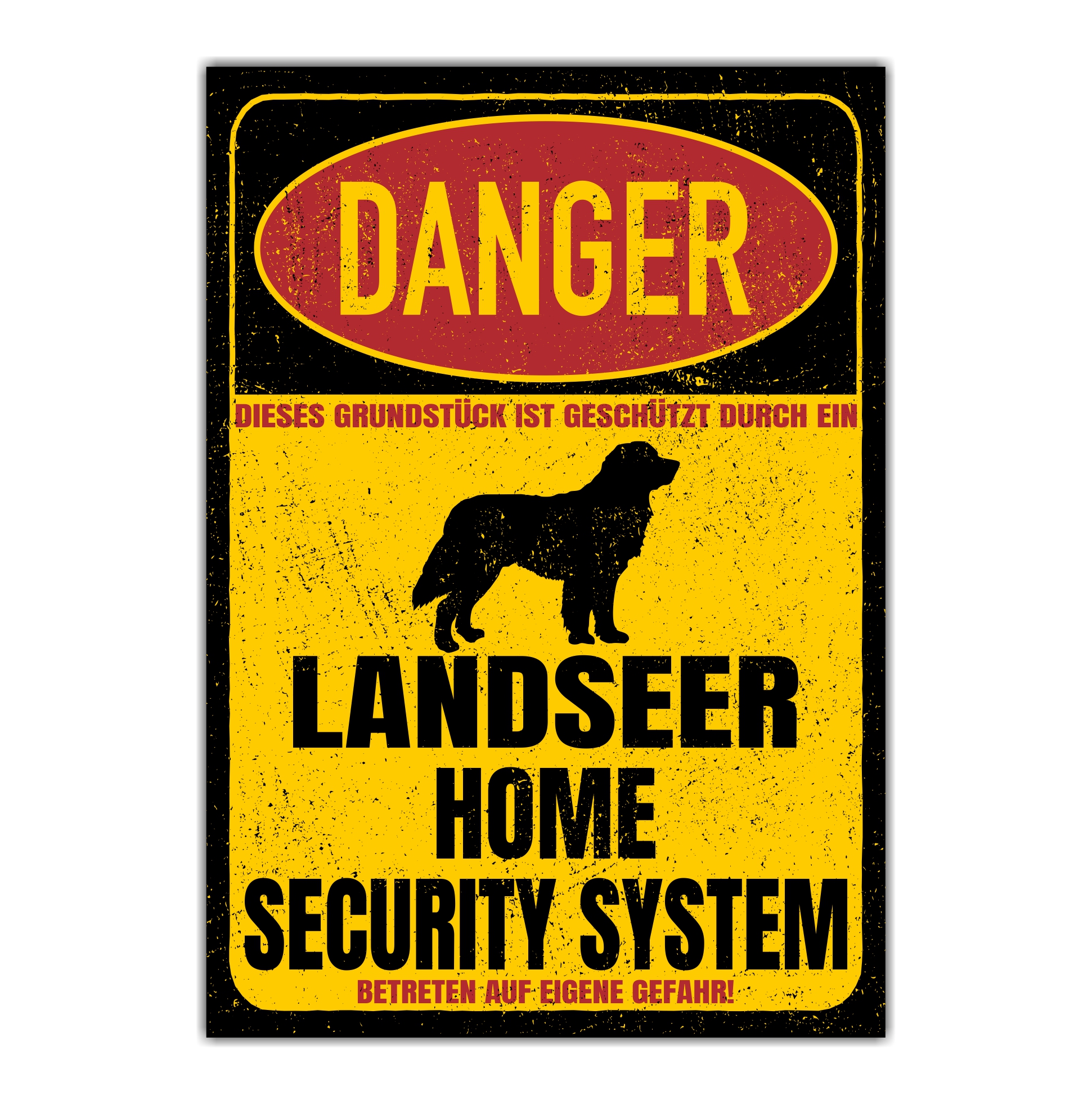 Landseer Schweiz Wachhund Landser Dog Türschild Danger Security System Warnschild Hund Schilder Hundeschild