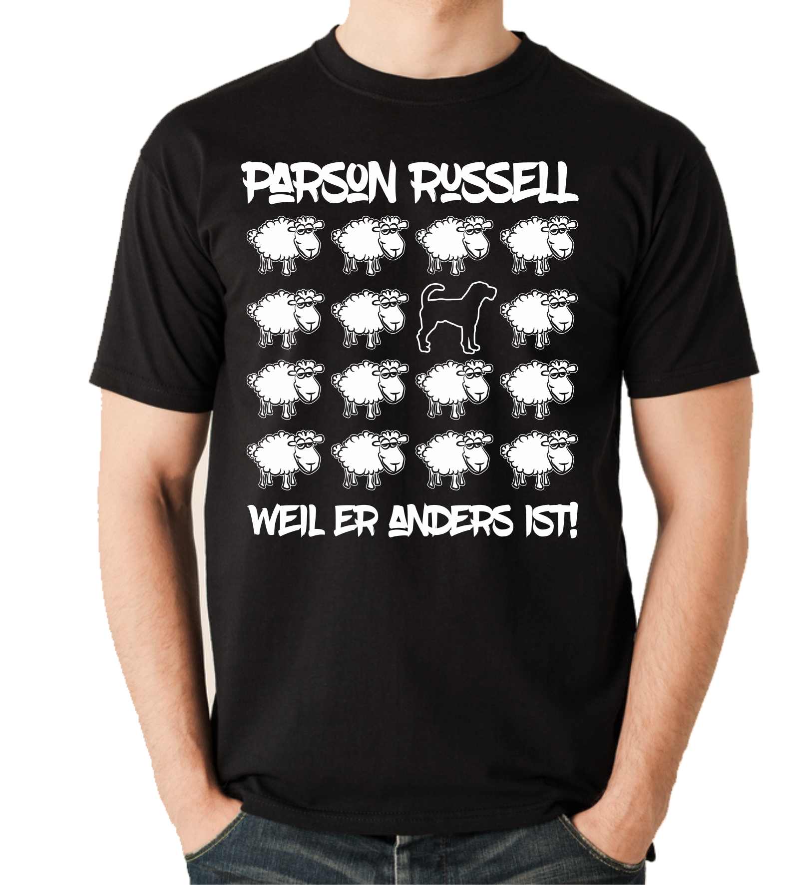 PARSON RUSSELL UNISEX T-SHIRT BLACK SHEEP by SIVIWONDER
