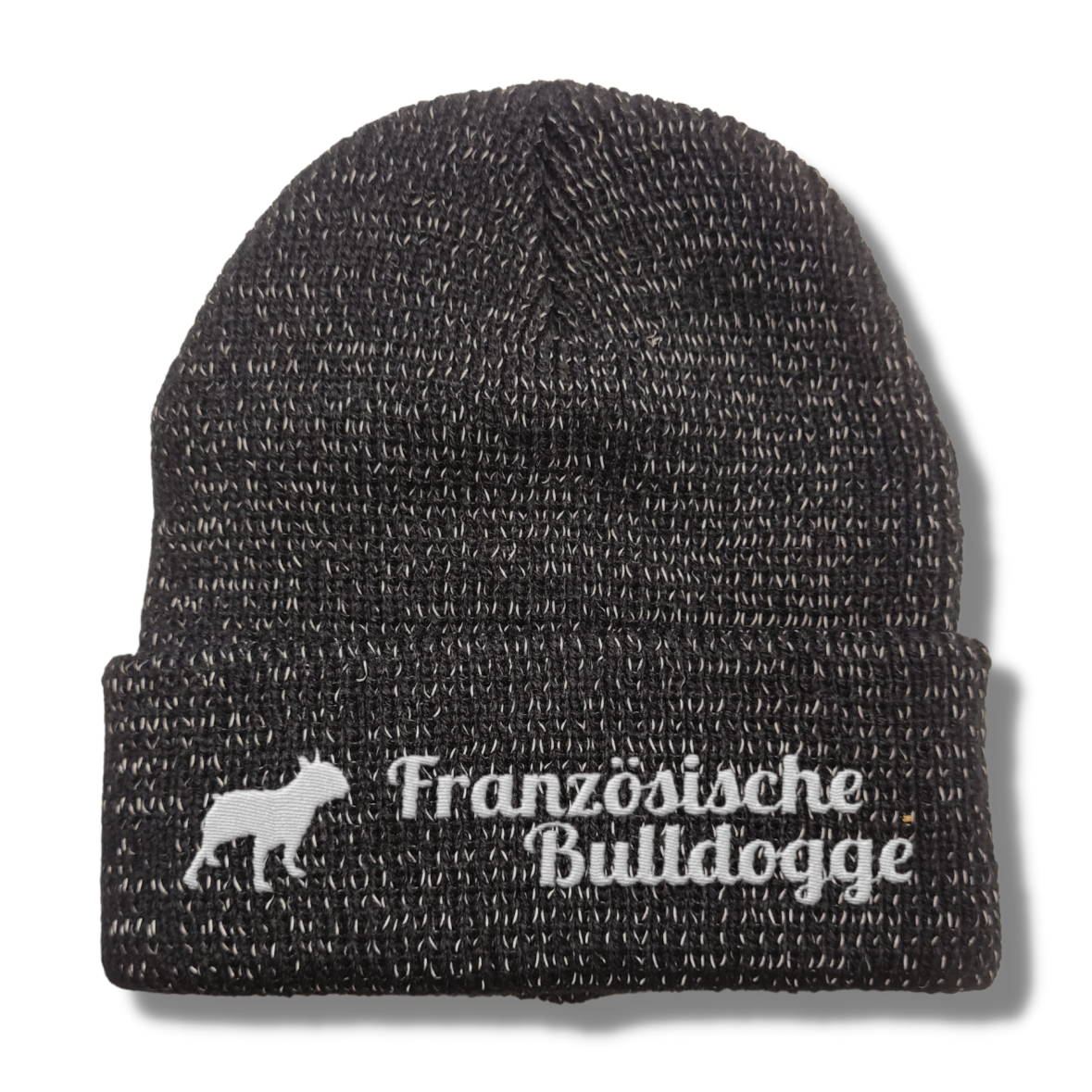 Französische Bulldogge reflektierende Mütze Stickerei Hund Winter Strickmütze reflex Beanie warm