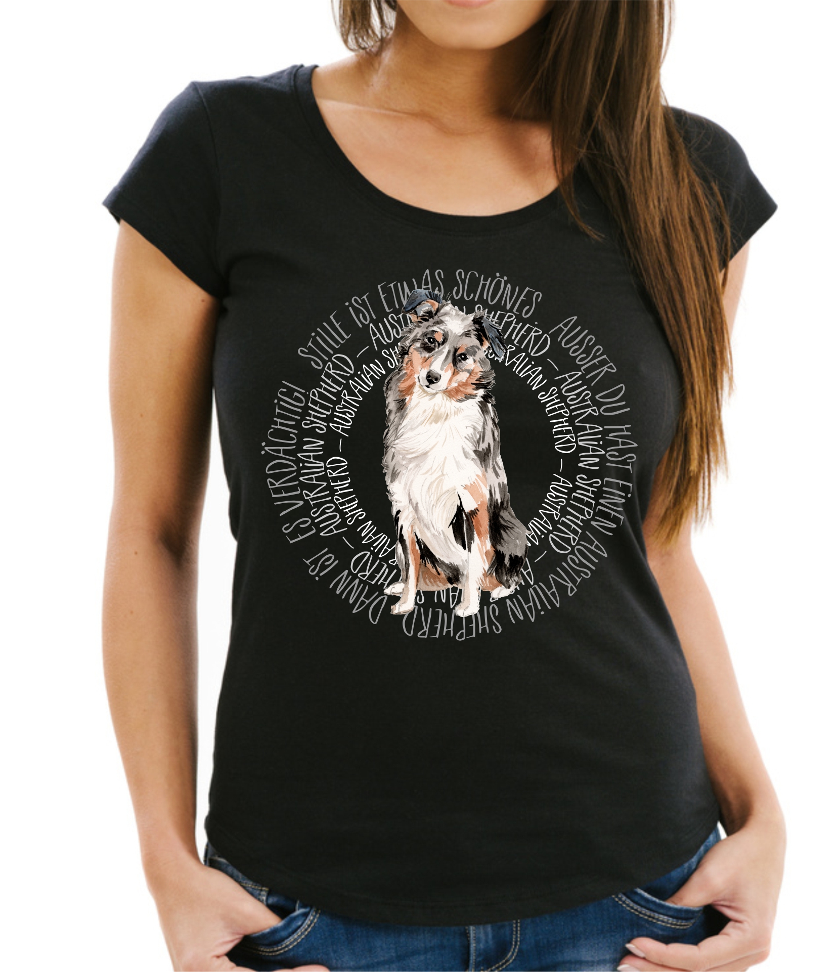 AUSTRALIAN SHEPHERD DAMEN T-SHIRT CIRCLE Watercolor by SIVIWONDER
