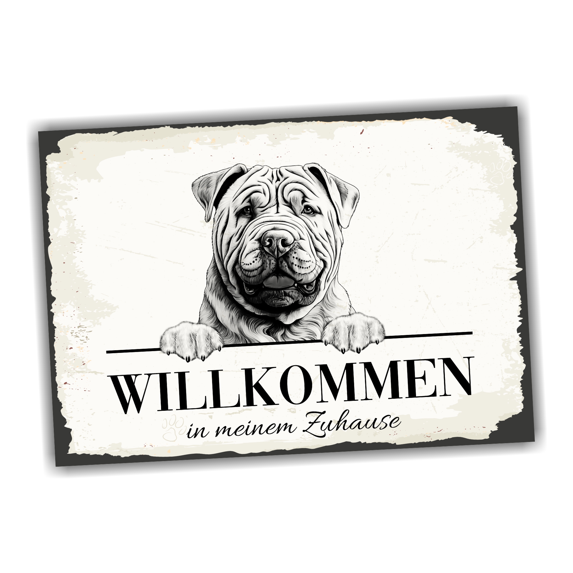 Hundeschild Willkommen Zuhause Shar Pei Faltenhund Schild Achtung