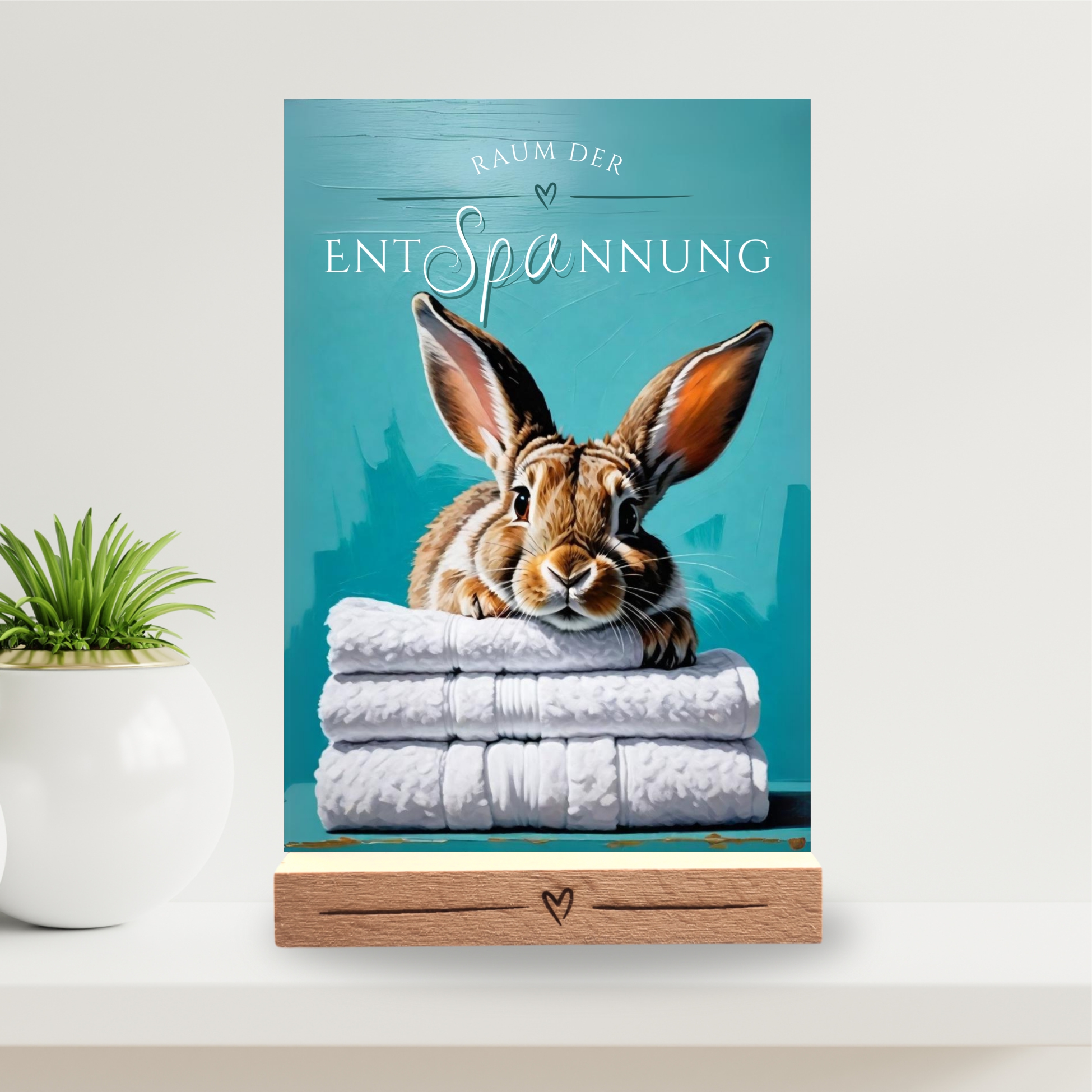 Kaninchen Hase Schild Wellness Handtuch Entspannung  Schild Spruch