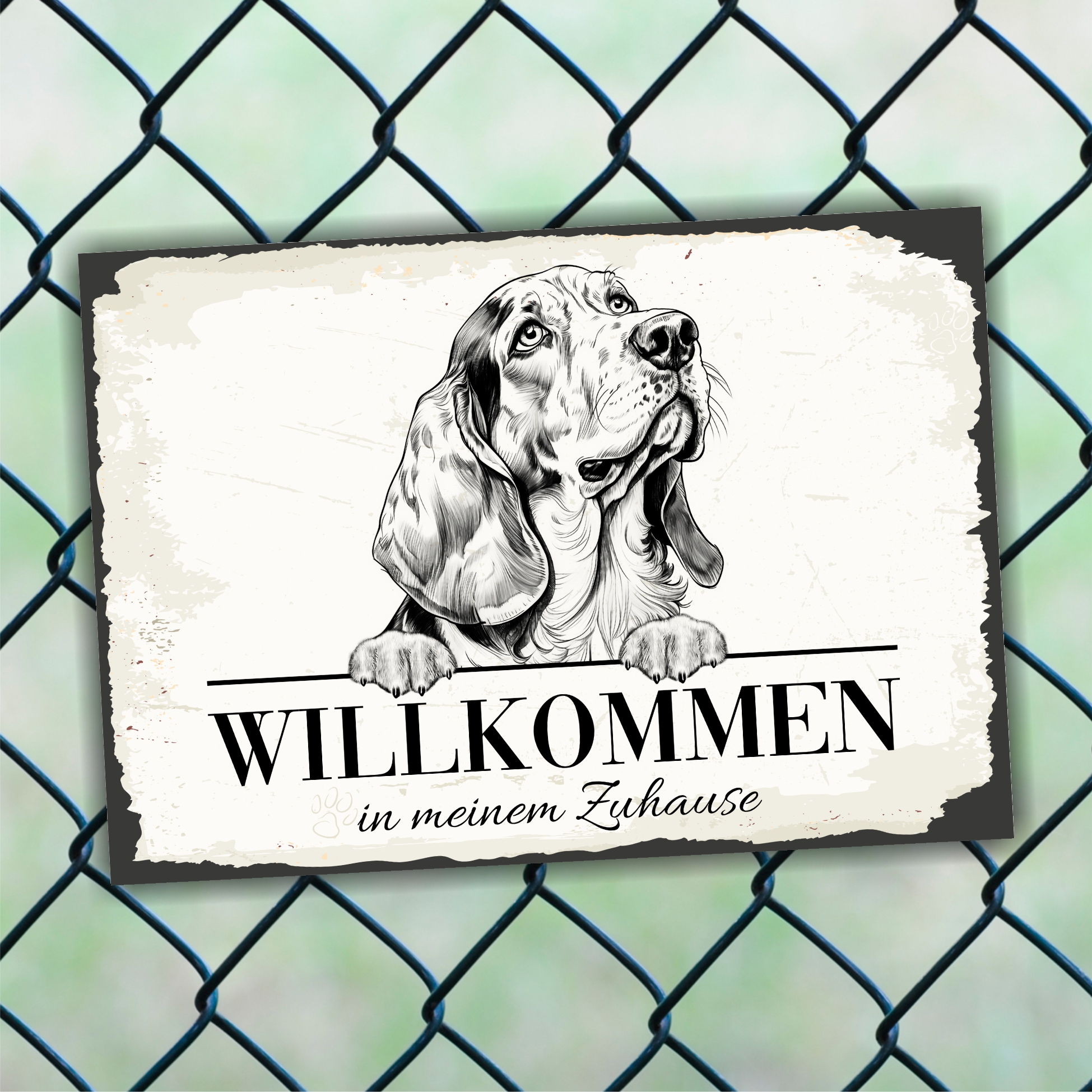 Hundeschild Willkommen Zuhause Basset Hound  Schild Achtung Zaun Frau Spruch Türschild Hundeschild Warnschild  Design by Siviwonder