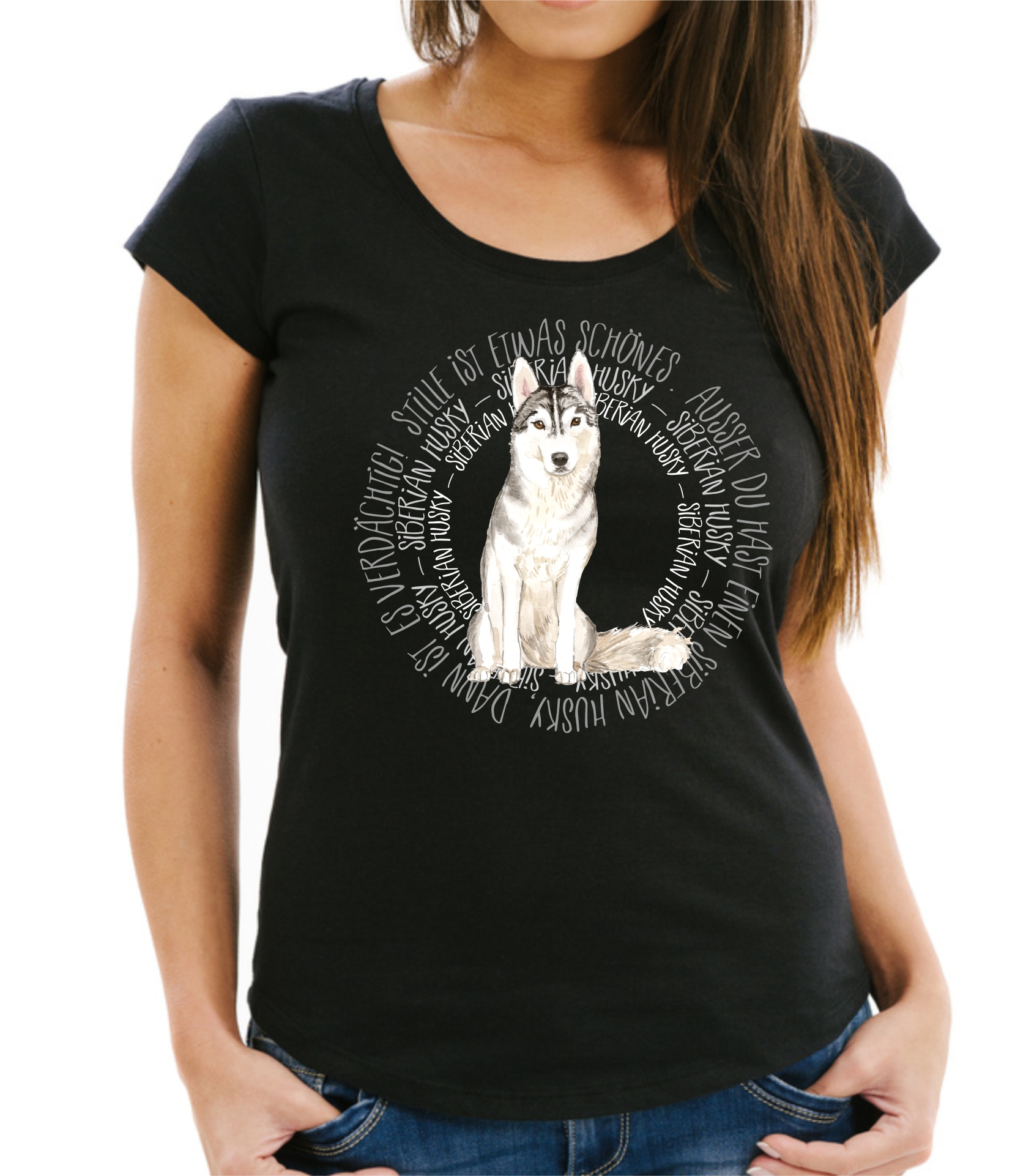 SIBERIAN HUSKY DAMEN T-SHIRT CIRCLE Watercolor by SIVIWONDER