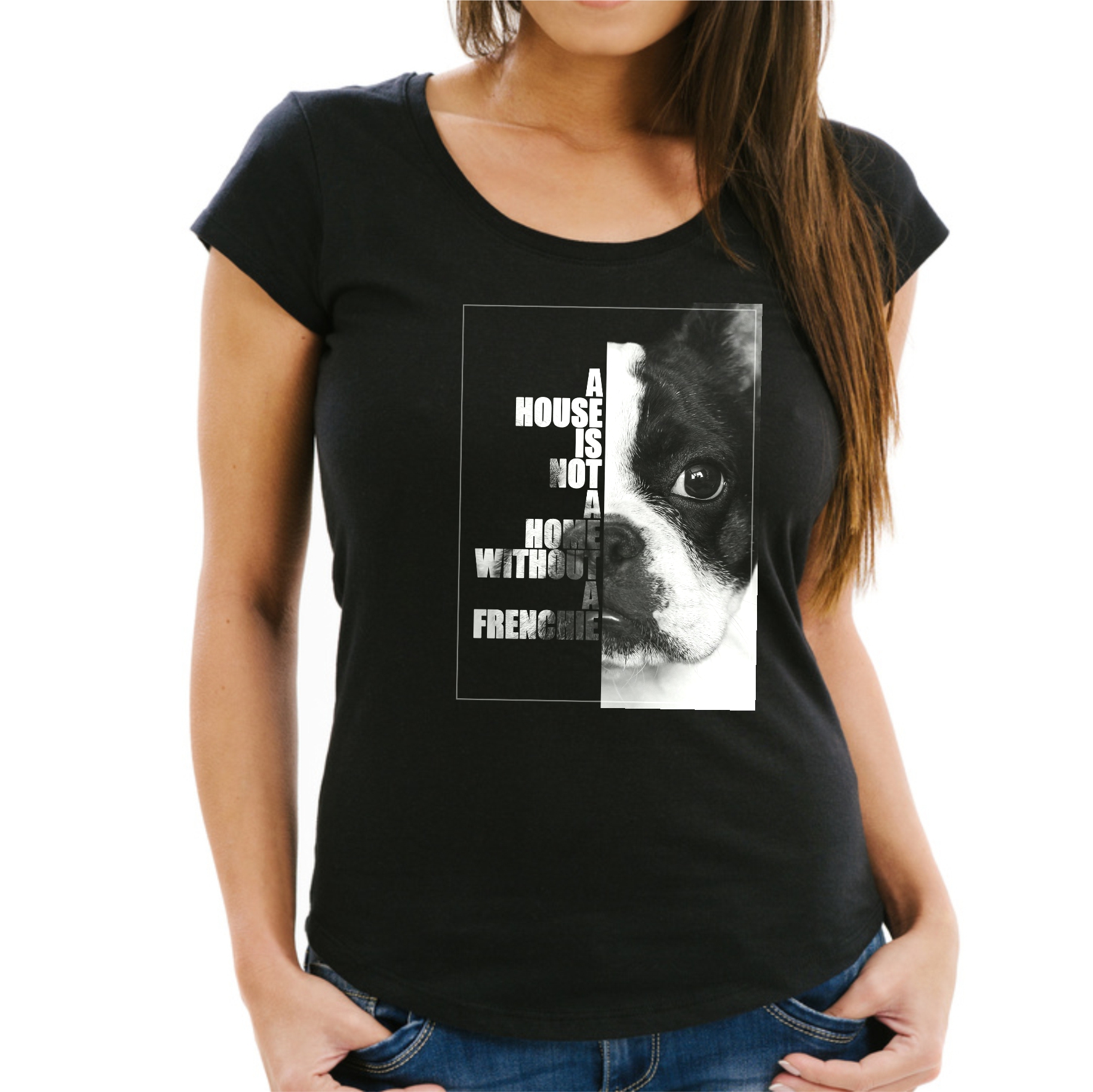 Französsiche Bulldogge Damen T-Shirt Face Hundemotiv Frenchie French Bulldog Bully Dog
