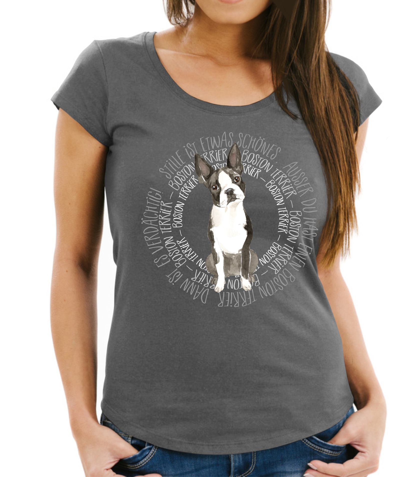 BOSTON TERRIER DAMEN T-SHIRT CIRCLE Watercolor by SIVIWONDER