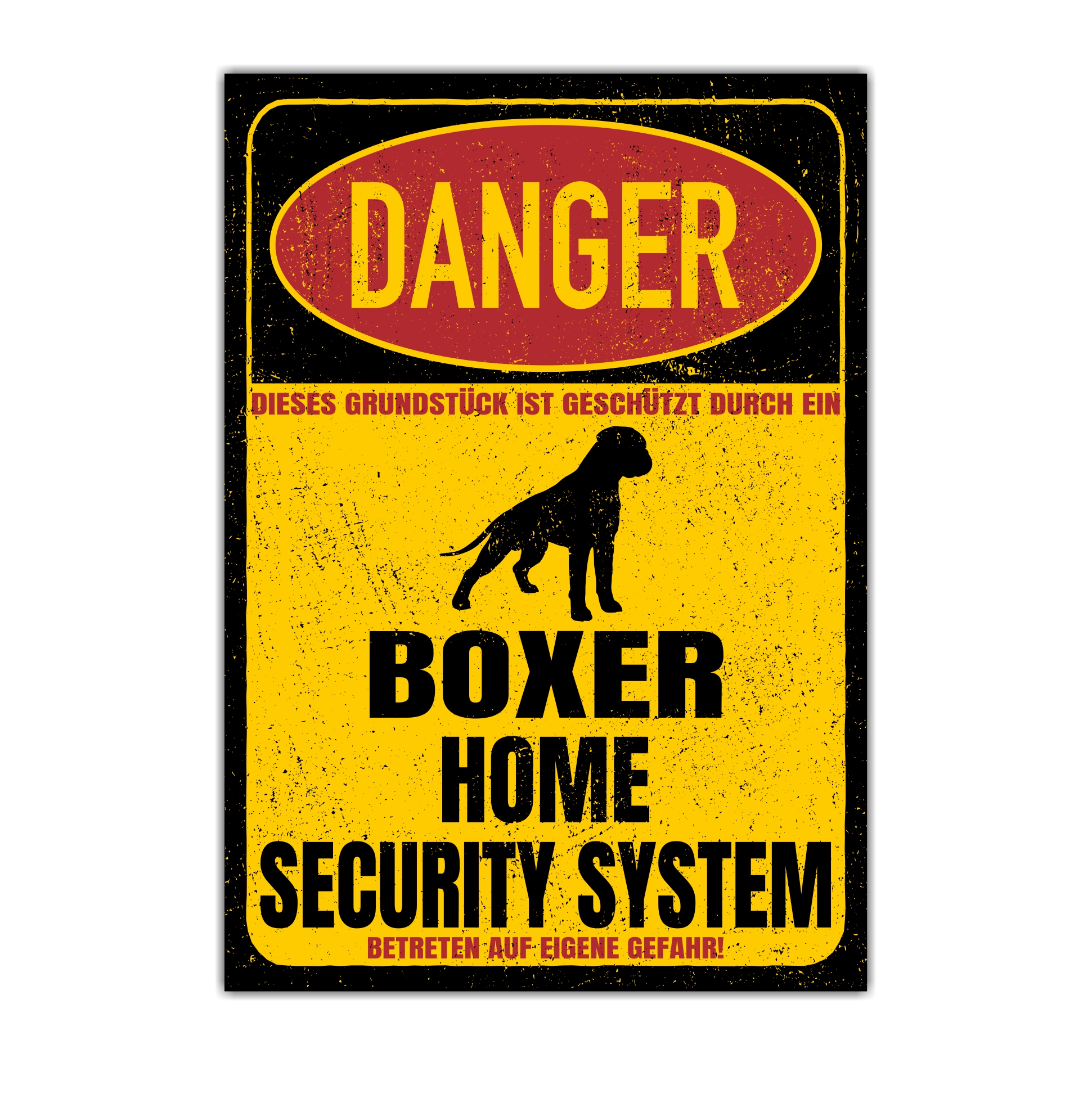 Boxer deutscher Dog Türschild Danger Security System Warnschild Hund Schilder Hundeschild happy Design by Siviwonder