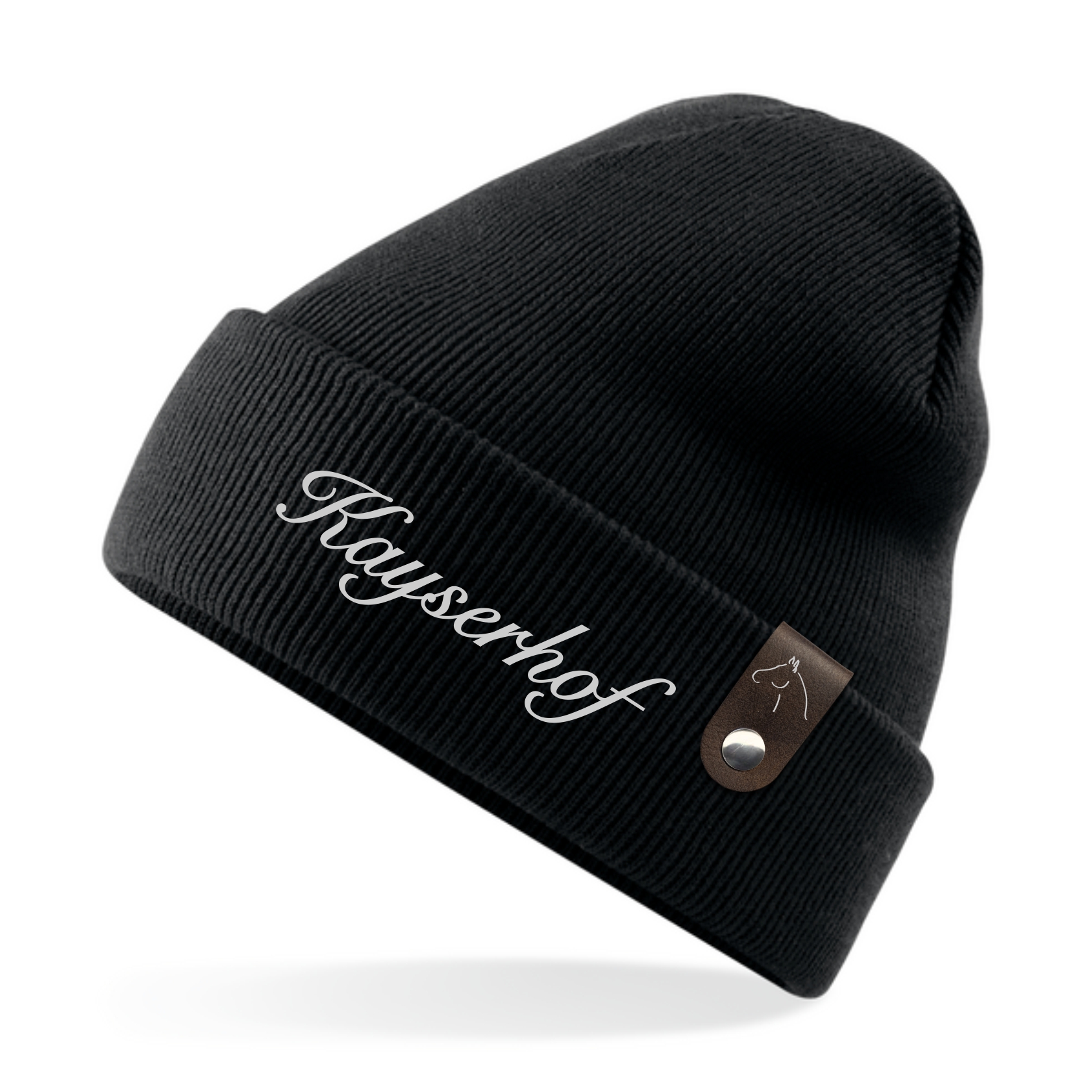 Kayserhof Strickmütze mit Logo und Leder Patch