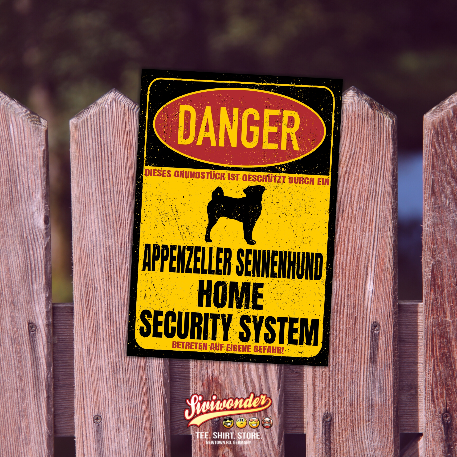 Appenzeller Sennenhund Sennen Hund Schweiz Dog Türschild Danger Security System Warnschild Hund Schilder Hundeschild happy Design by Siviwonder