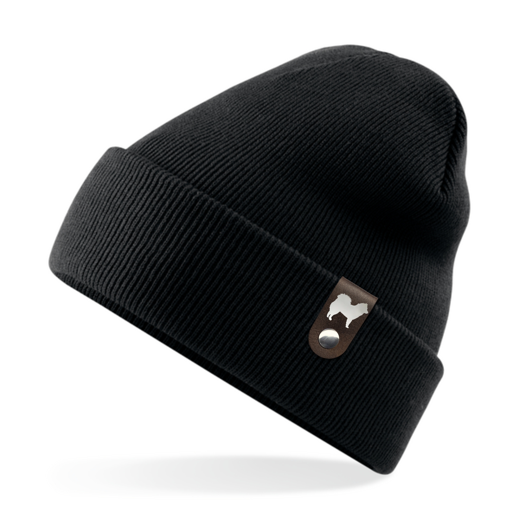 Eurasier Mütze Patch Leder Gassi Beanie Strickmütze Warm Herren  Damen Wolfsspitz Spitz