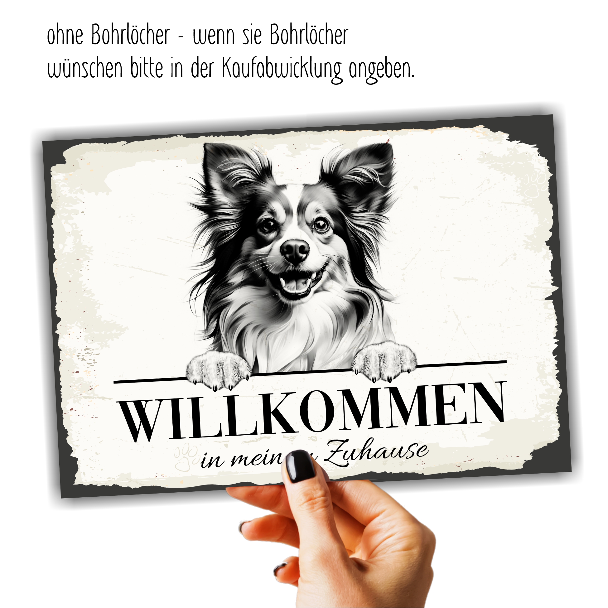 Hundeschild Willkommen Zuhause Papillon Zwergspaniel  Schild Achtung Spruch