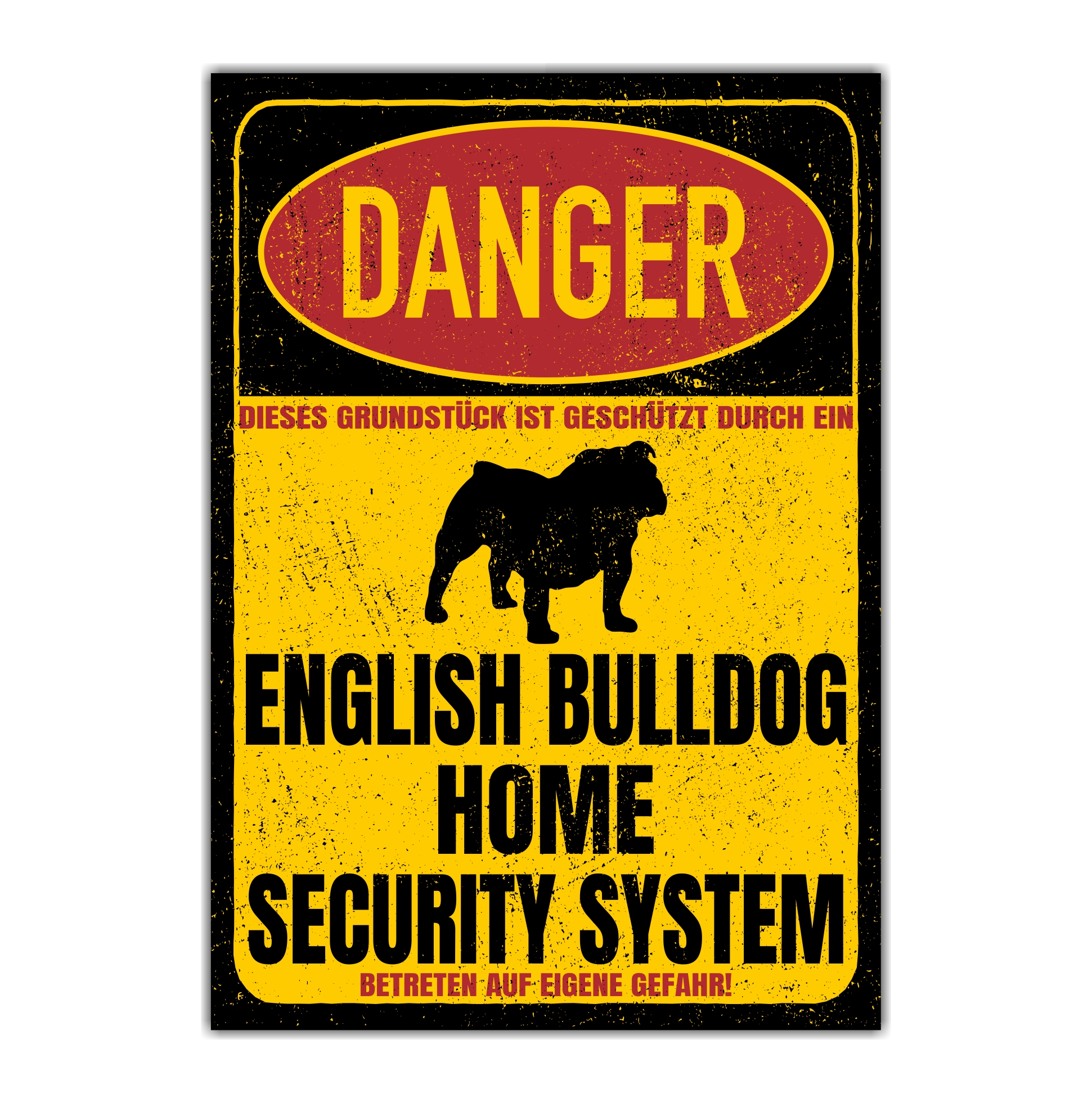 Englische Bulldogge Bully English Bulldog  Dog Türschild Danger Security System Warnschild Hund Schilder Hundeschild happy Design by Siviwonder