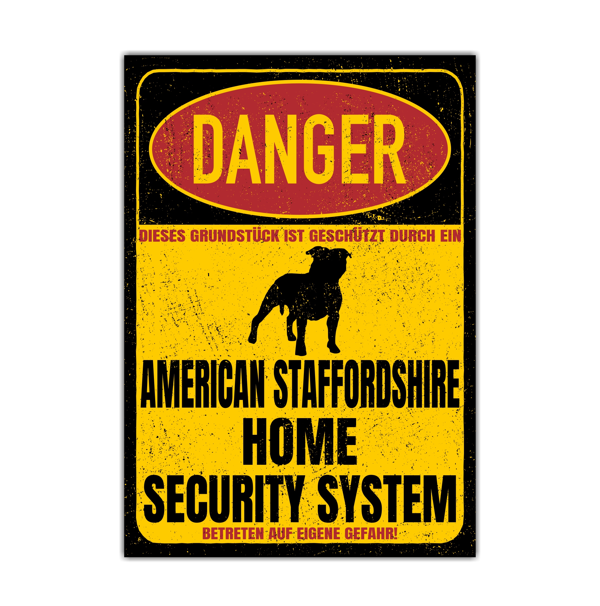 American Staffordshire Terrier USA  Pit Bull Terrier Dog Türschild Danger Security System Warnschild Hund Schilder Hundeschild happy Design by Siviwonder