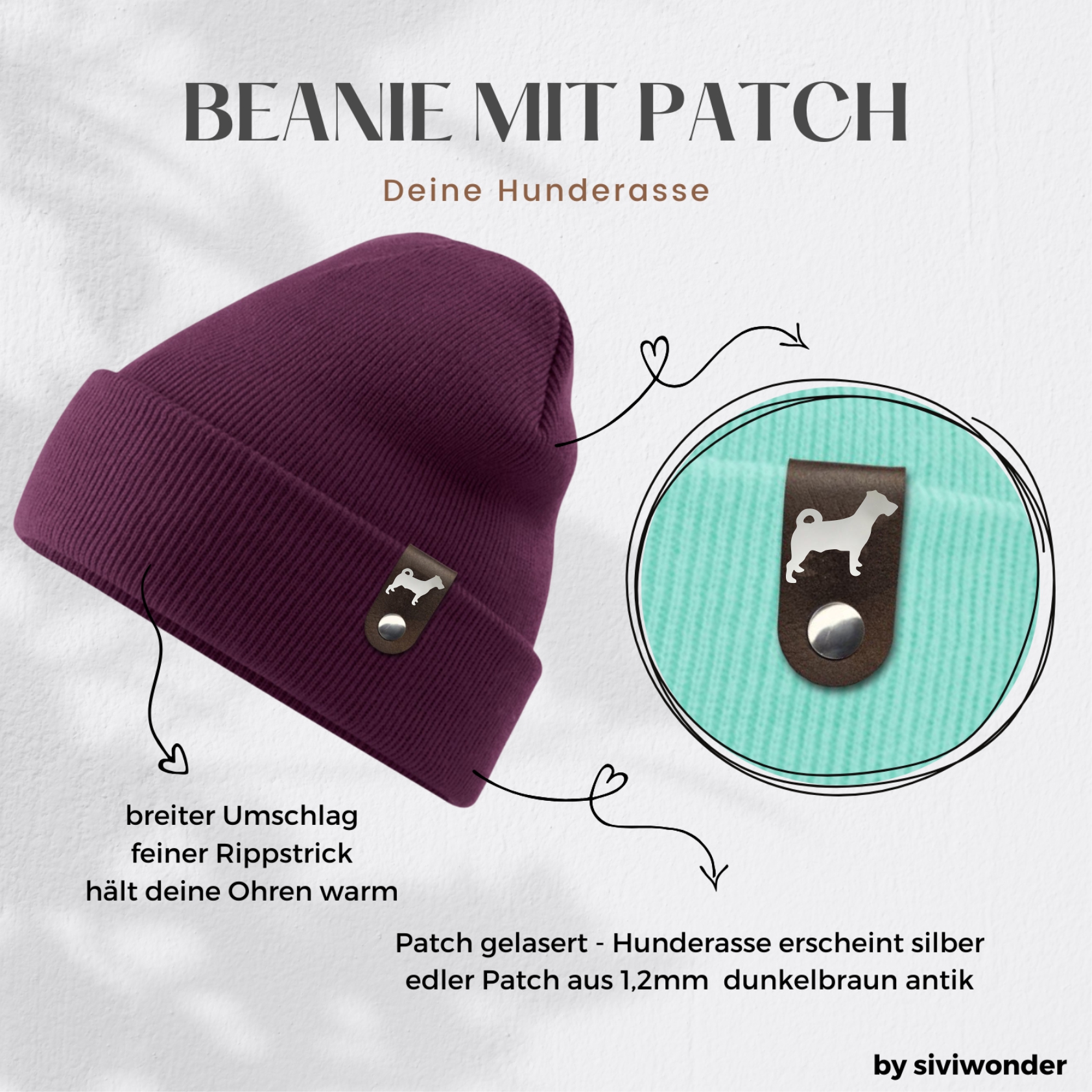 Jack Russell Terrier Mütze Patch Leder Gassi Beanie Strickmütze Warm Herren Damen Hund Jacky