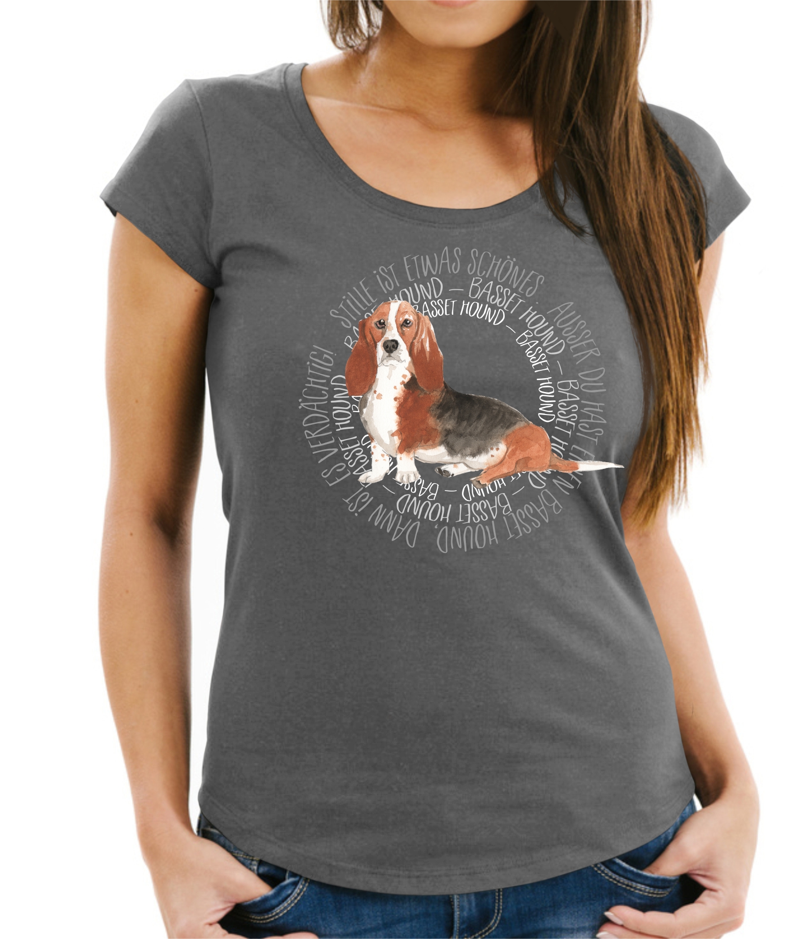 BASSET HOUND DAMEN T-SHIRT CIRCLE Watercolor by SIVIWONDER
