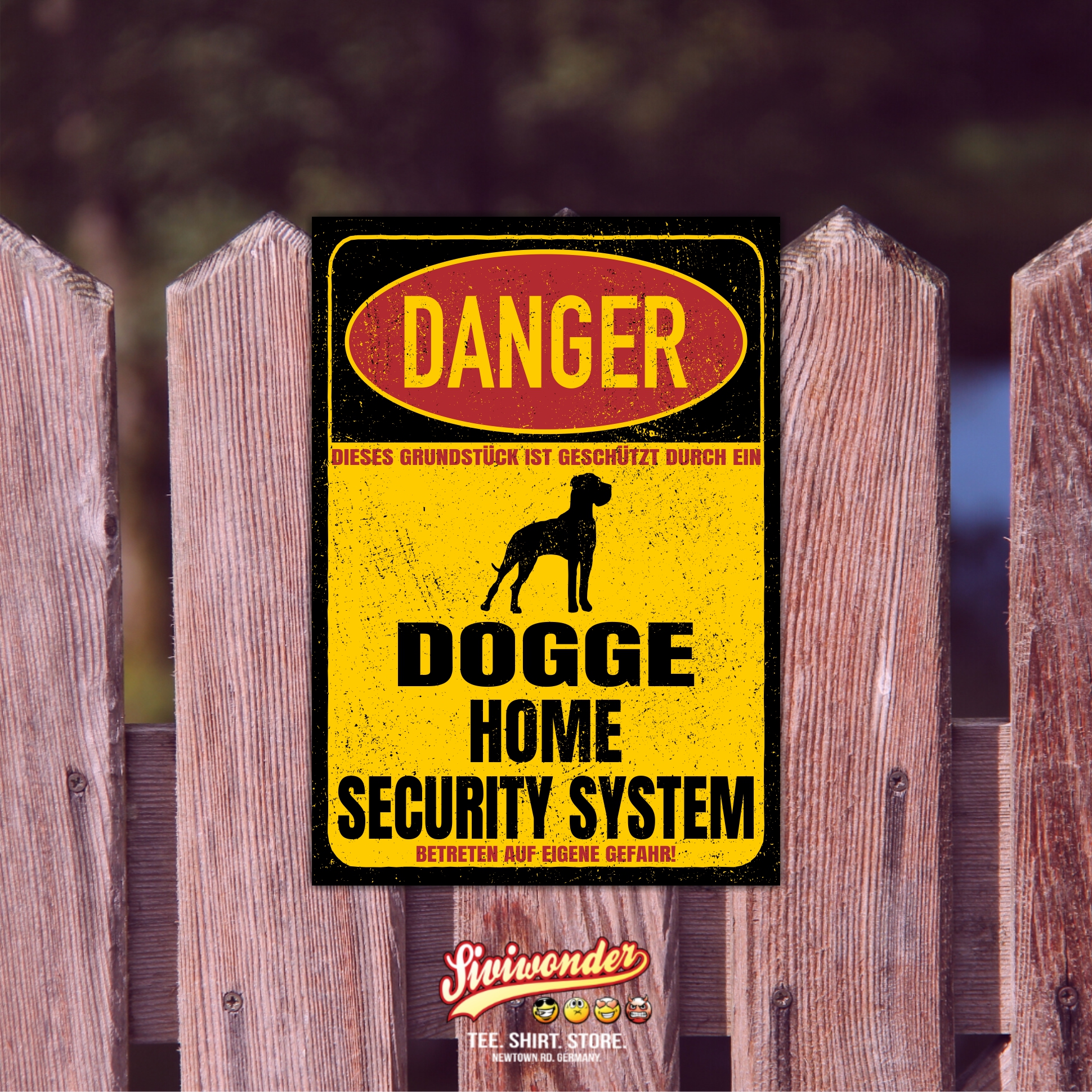 Dogge deutsche Great Dane Grand Danois Dog Türschild Danger Security System Warnschild Hund Schilder Hundeschild happy Design by Siviwonder