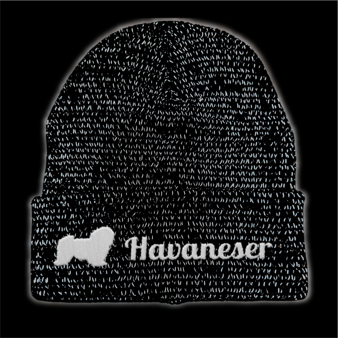 Havaneser reflektierende Mütze Stickerei Hund Winter Strickmütze reflex Beanie warm