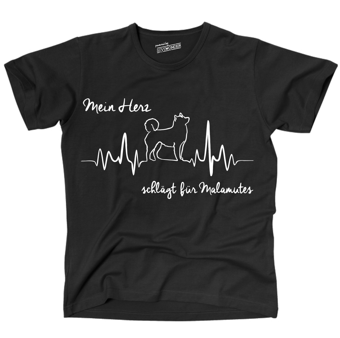 ALASKAN MALAMUTE UNISEX T-SHIRT HEARTBEAT EKG Hund Hundemotiv Herz Herzschlag