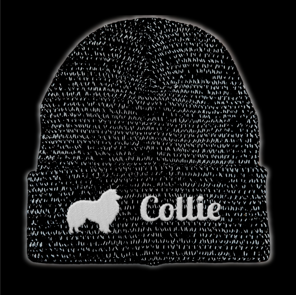 Collie reflektierende Mütze Stickerei Hund Winter Strickmütze reflex Beanie warm