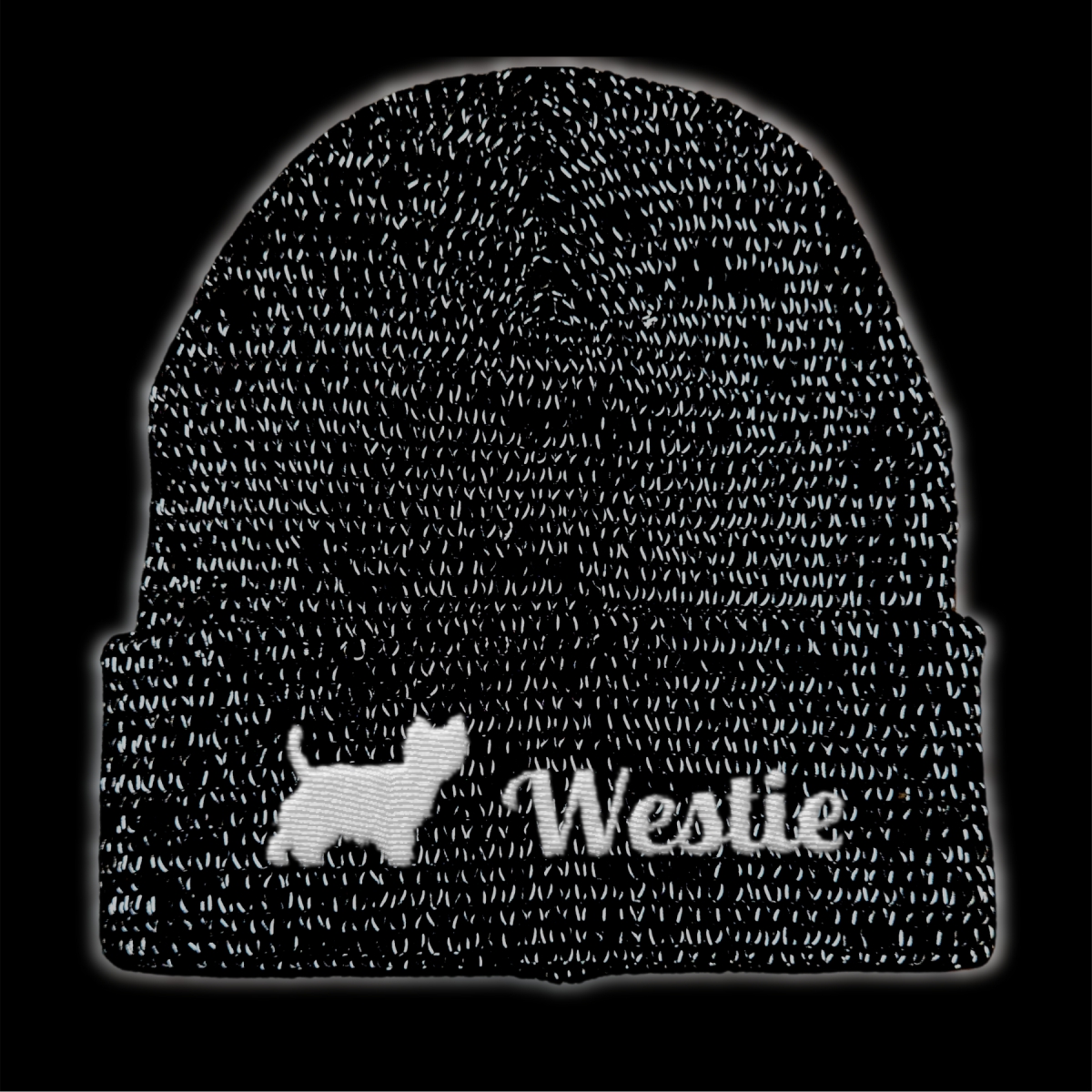 Westie reflektierende Mütze Stickerei Hund Winter Strickmütze reflex Beanie warm kalt