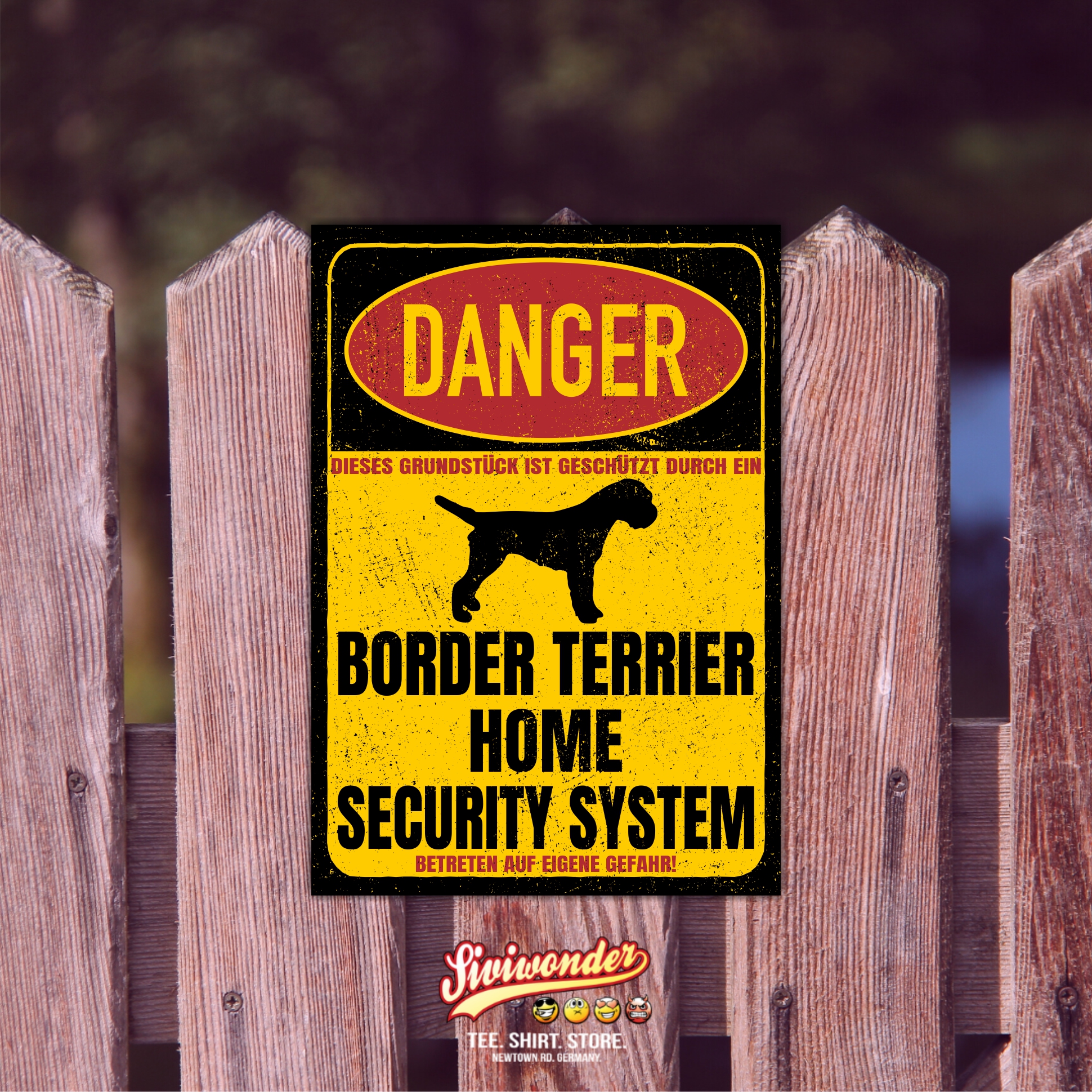 Border Terrier  Dog Türschild Danger Security System Warnschild Hund Schilder Hundeschild happy Design by Siviwonder