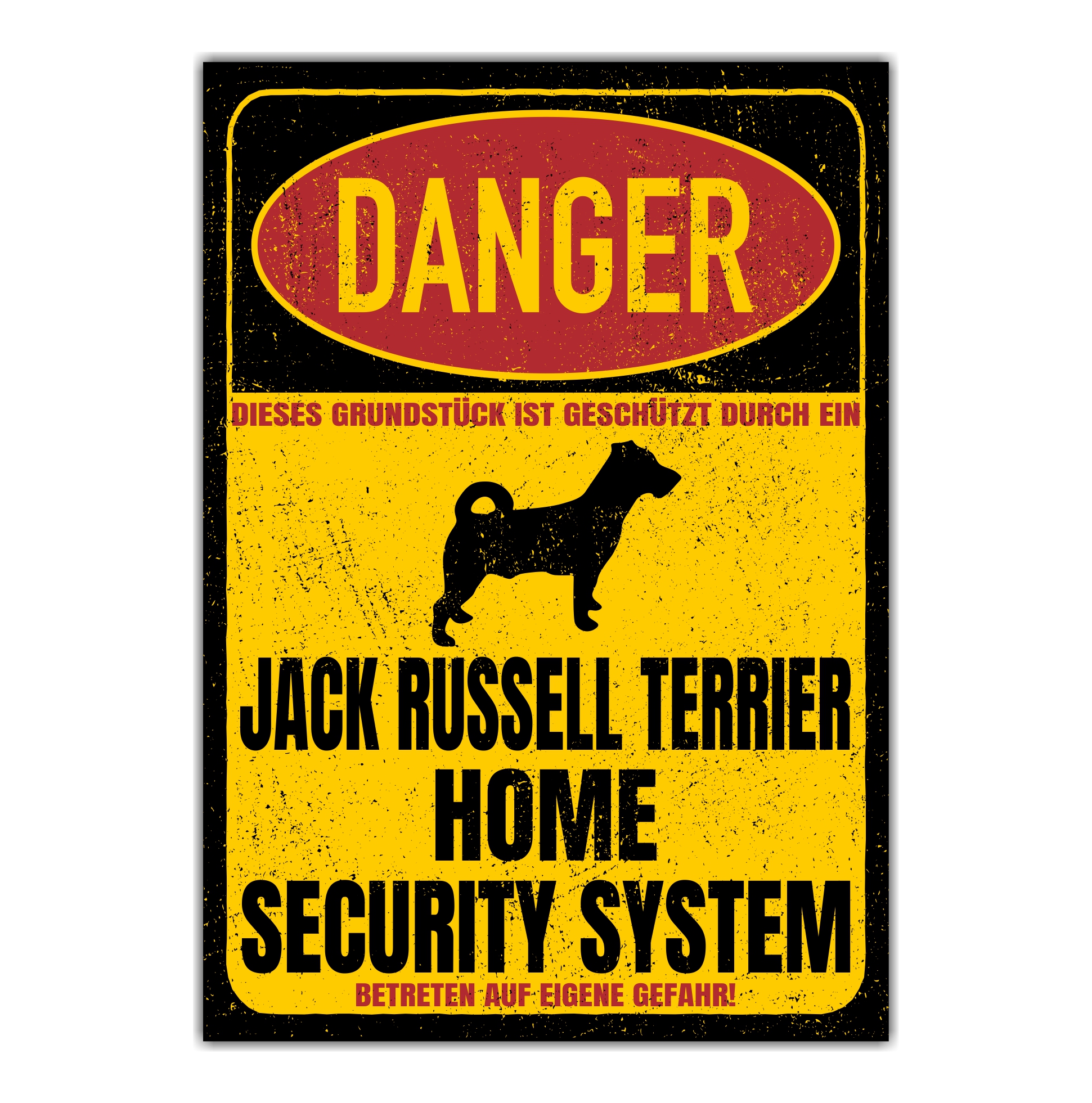 Jack Russell Terrier JRT Jacky Jackie Russel Dog Türschild Danger Security System Warnschild Hund Schilder Hundeschild