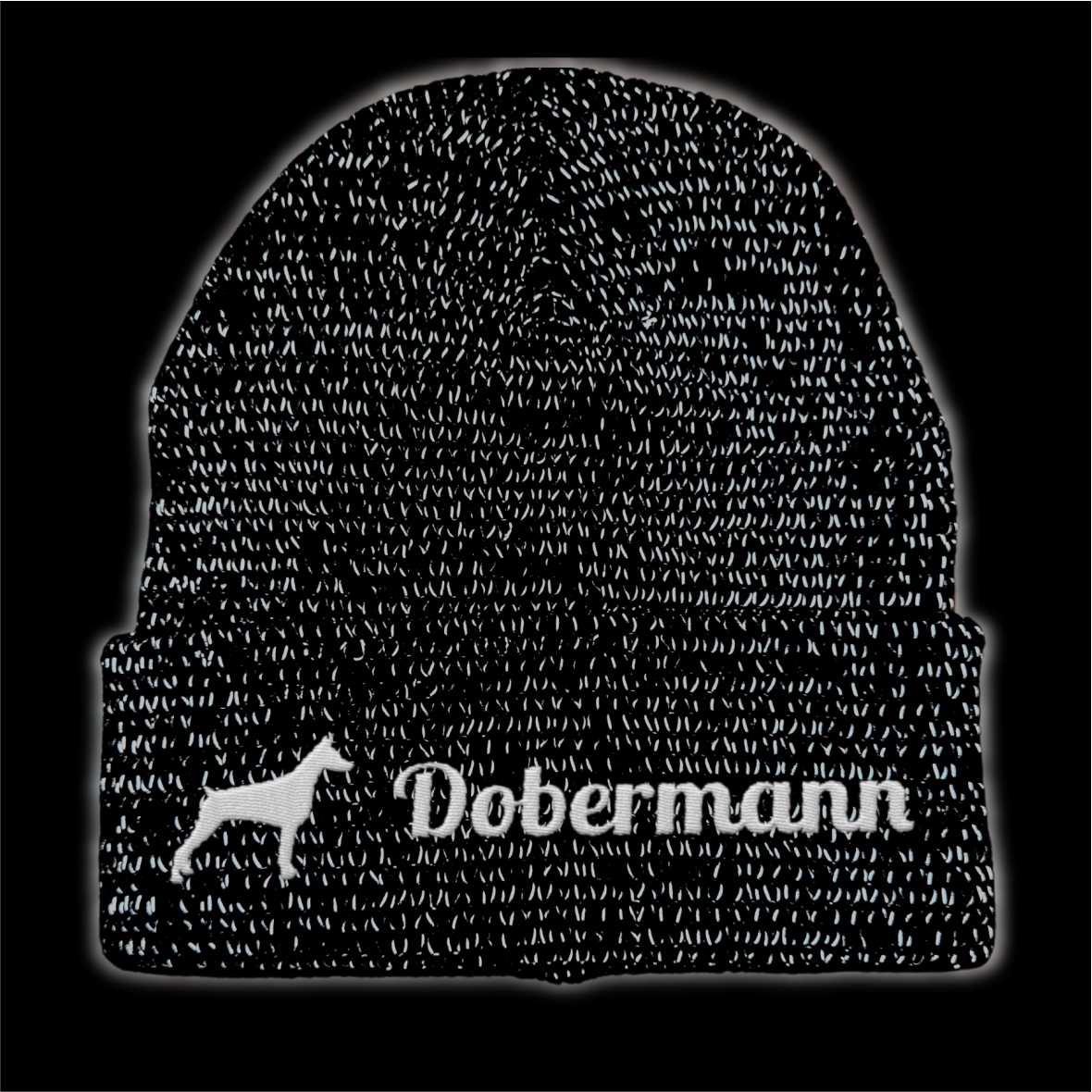 Dobermann reflektierende Mütze Stickerei Hund Winter Strickmütze reflex Beanie warm