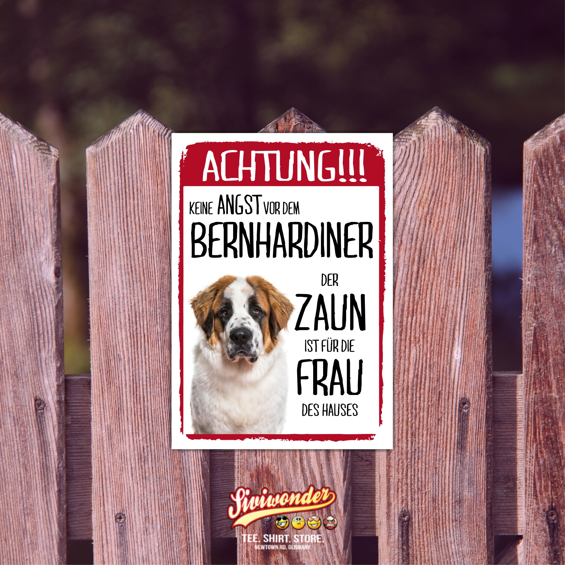 Bernhardiner Schild Achtung Zaun Frau Spruch Türschild Hundeschild Warnschild Fun