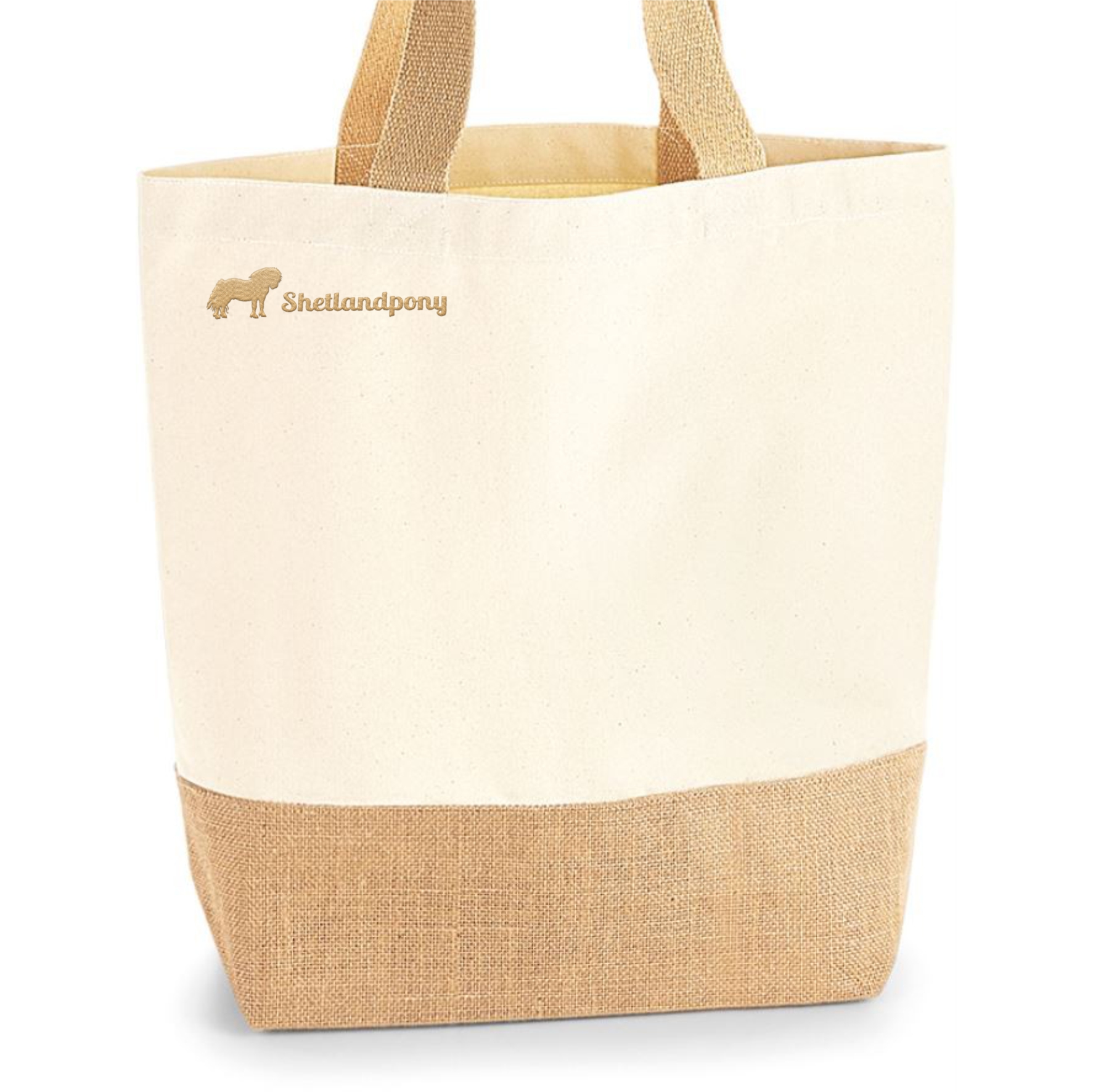 Shetland Pony Jute Shopper Einkaufstasche Pferdemotiv Stickerei