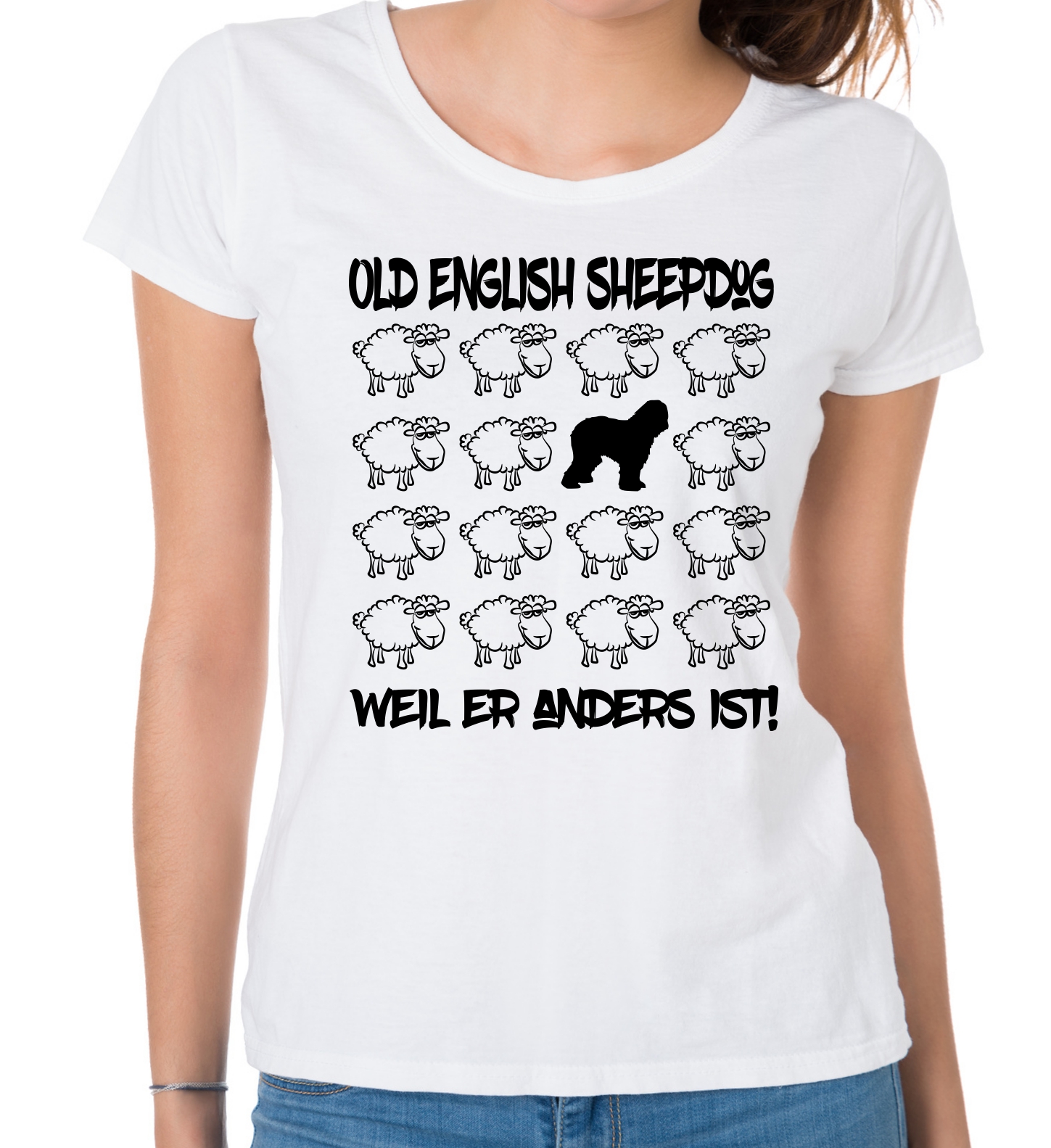 OLD ENGLISH SHEEPDOG DAMEN T-SHIRT BLACK SHEEP by SIVIWONDER