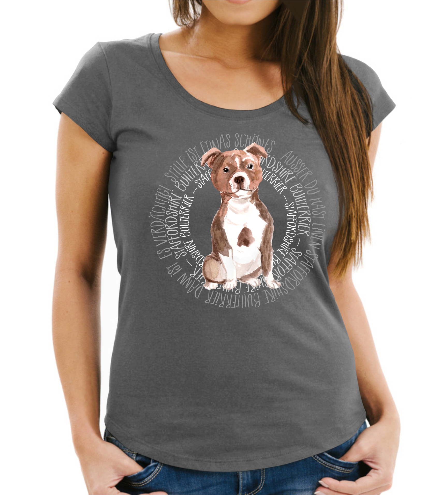 STAFFORDSHIRE BULLTERRIER DAMEN T-SHIRT CIRCLE Watercolor by SIVIWONDER