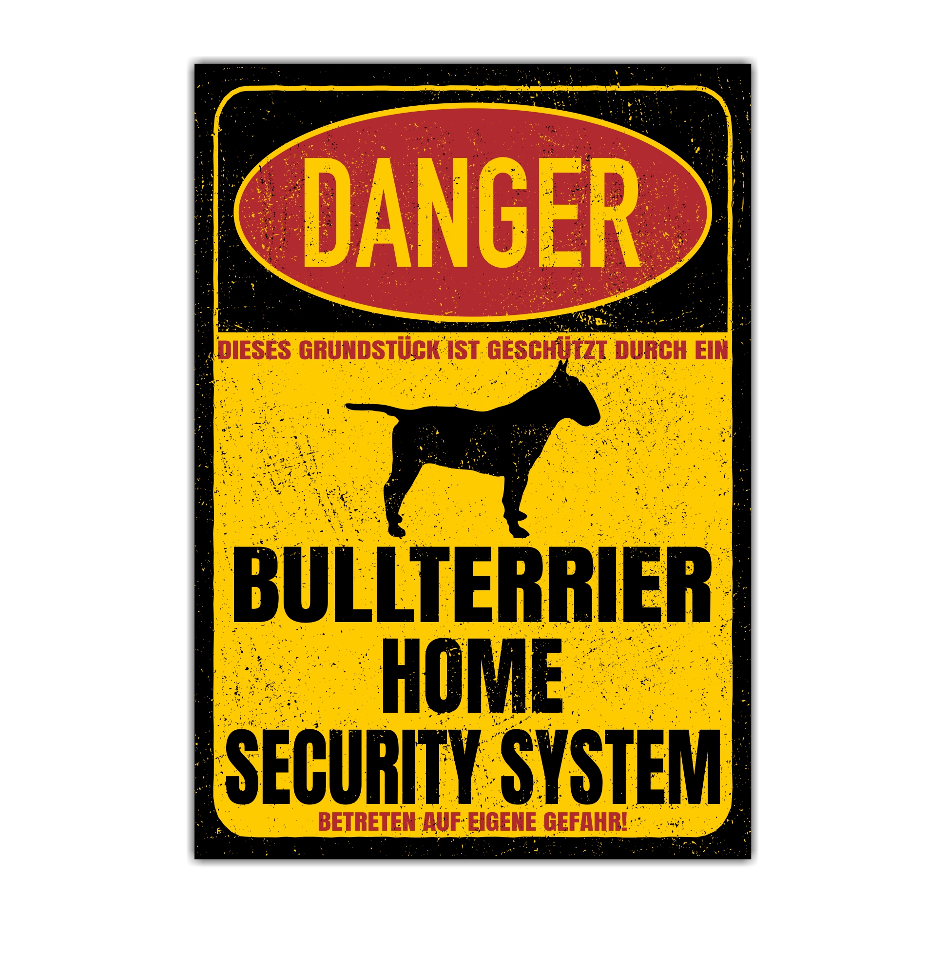 Bullterrier Bully Bull Terrier Gladiator Dog Türschild Danger Security System Warnschild Hund Schilder Hundeschild happy Design by Siviwonder