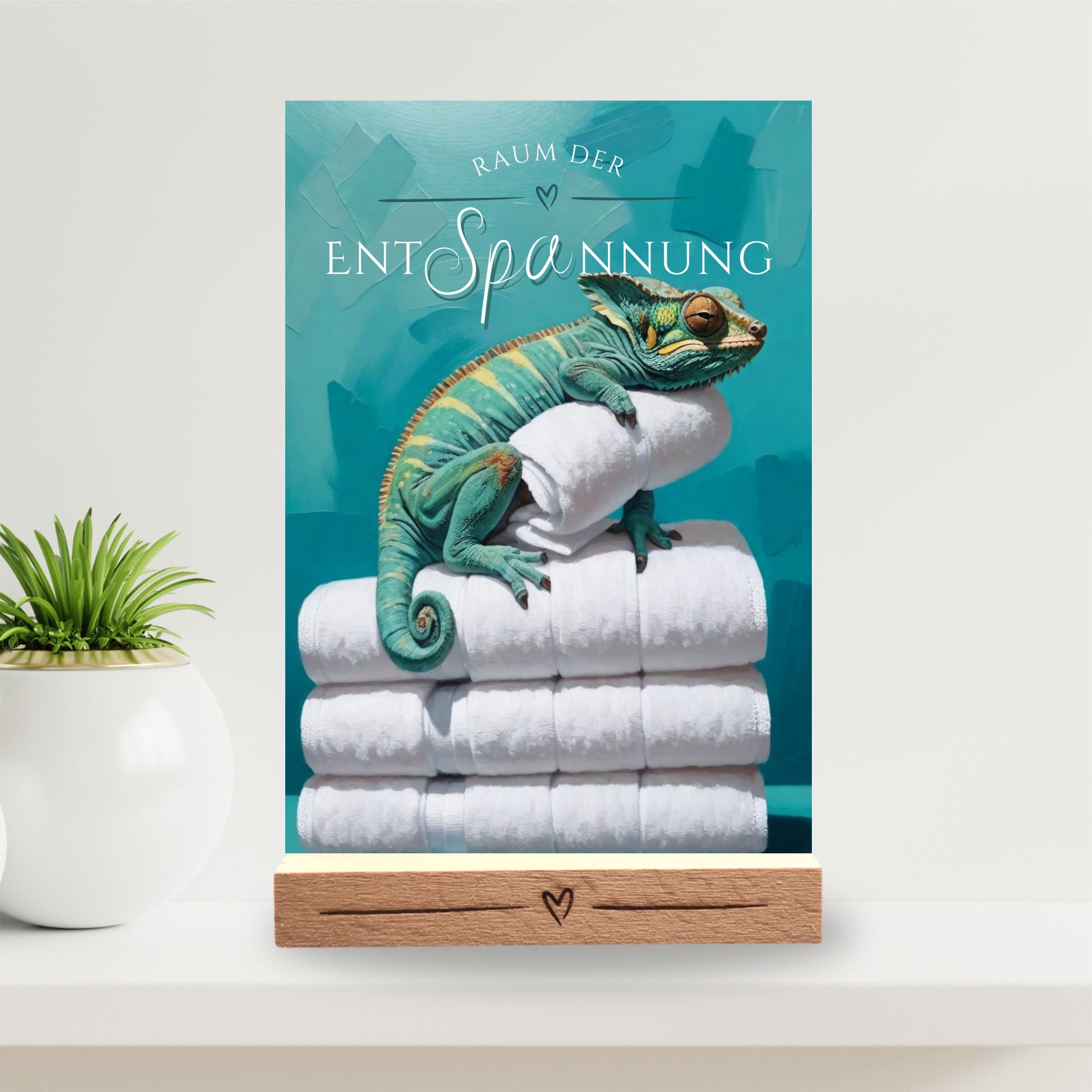 Chamäleon Schild Wellness Handtuch Entspannung  Schild Spruch