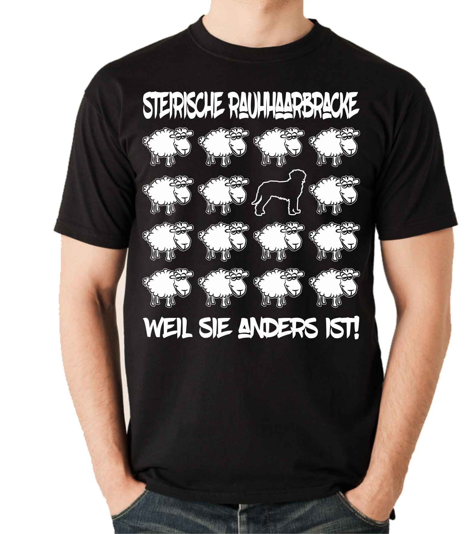 STEIRISCHE RAUHAARBRACKE UNISEX T-SHIRT BLACK SHEEP by SIVIWONDER