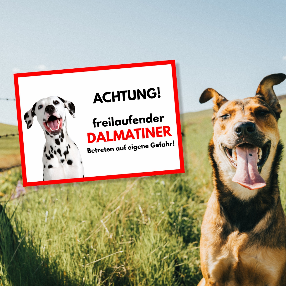 Dalmatiner Freilaufender Hund Dog Schild Spruch Türschild Hundeschild Warnschild