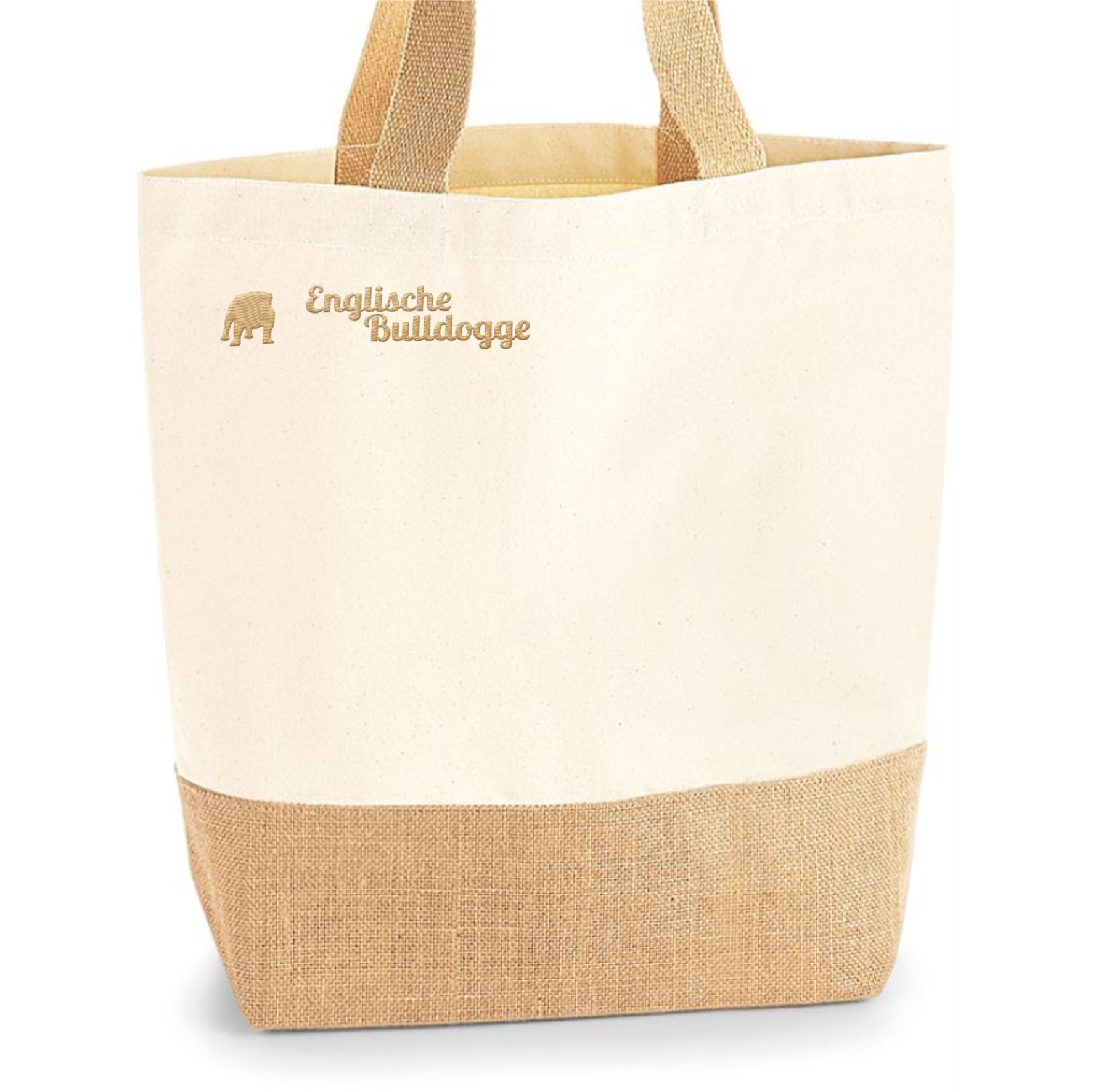 Englische Bulldogge Jute Shopper Einkaufstasche Hundemotiv Stickerei