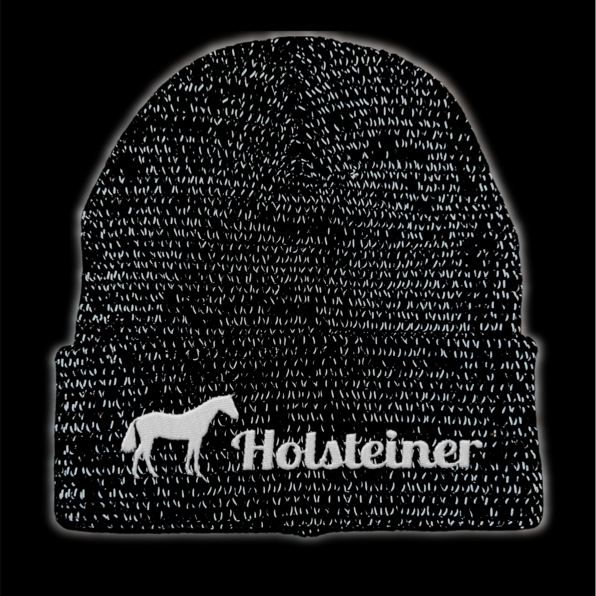 Holsteiner reflektierende Mütze Stickerei Pferd Winter Strickmütze reflex Beanie warm