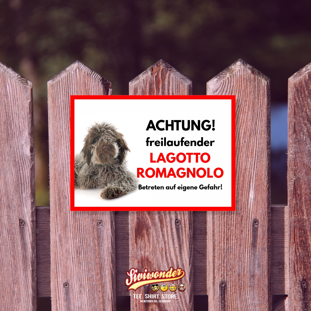Lagotto Romagnolo Freilaufender Hund Dog Schild Spruch Türschild Hundeschild Warnschild
