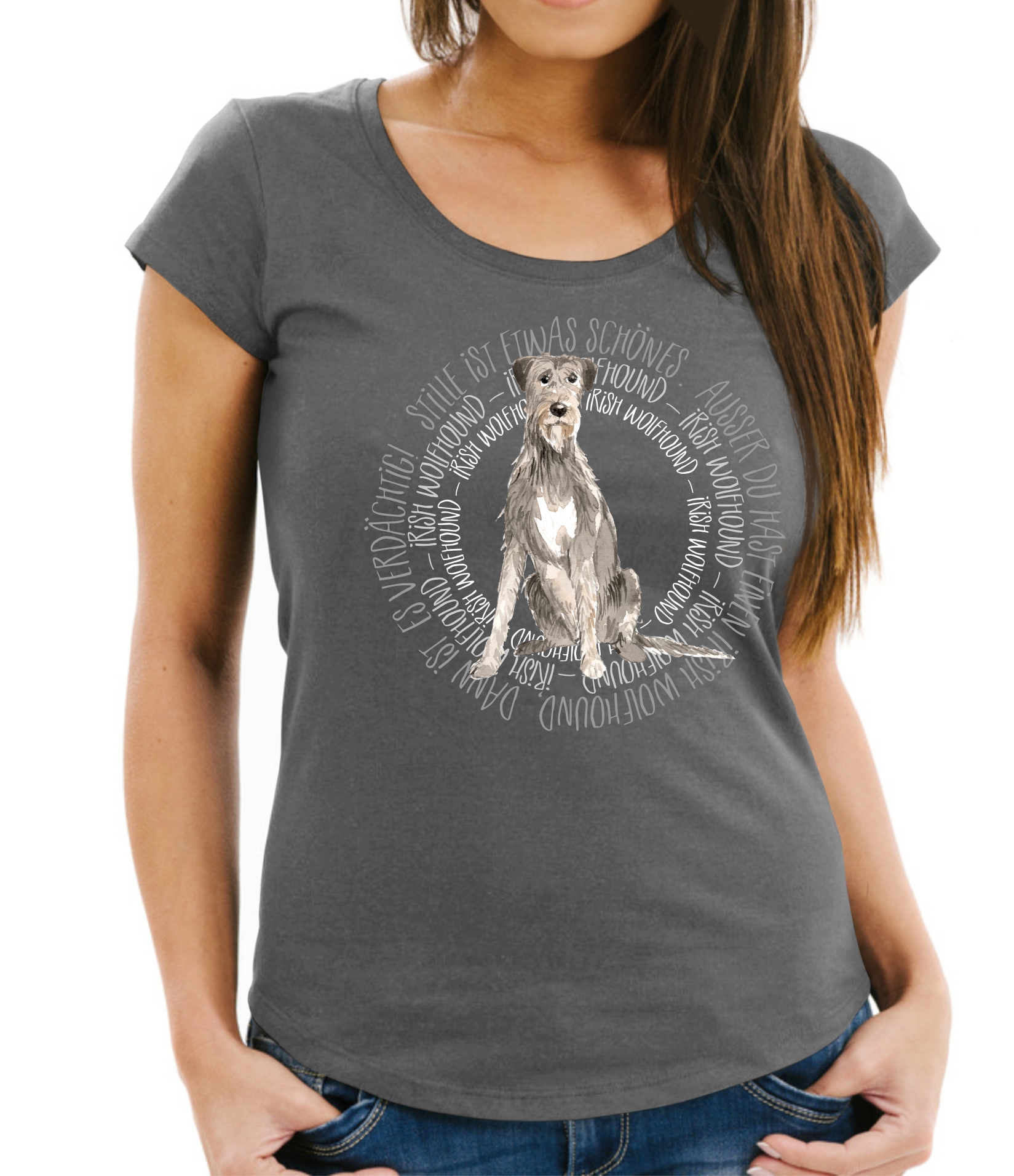 IRISH WOLFHOUND DAMEN T-SHIRT CIRCLE Watercolor by SIVIWONDER