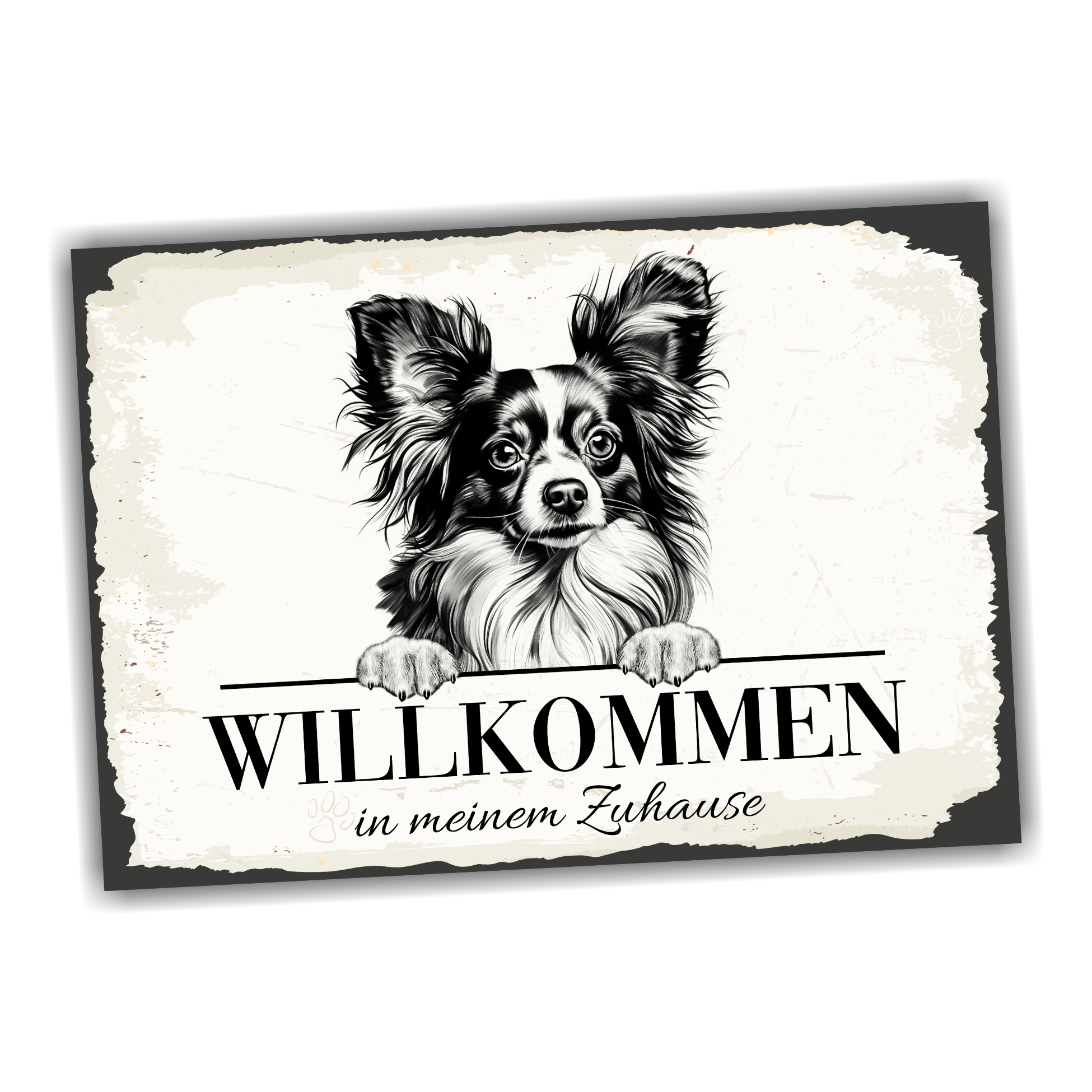 Hundeschild Willkommen Zuhause Papillon Zwergspaniel  Schild Achtung Spruch