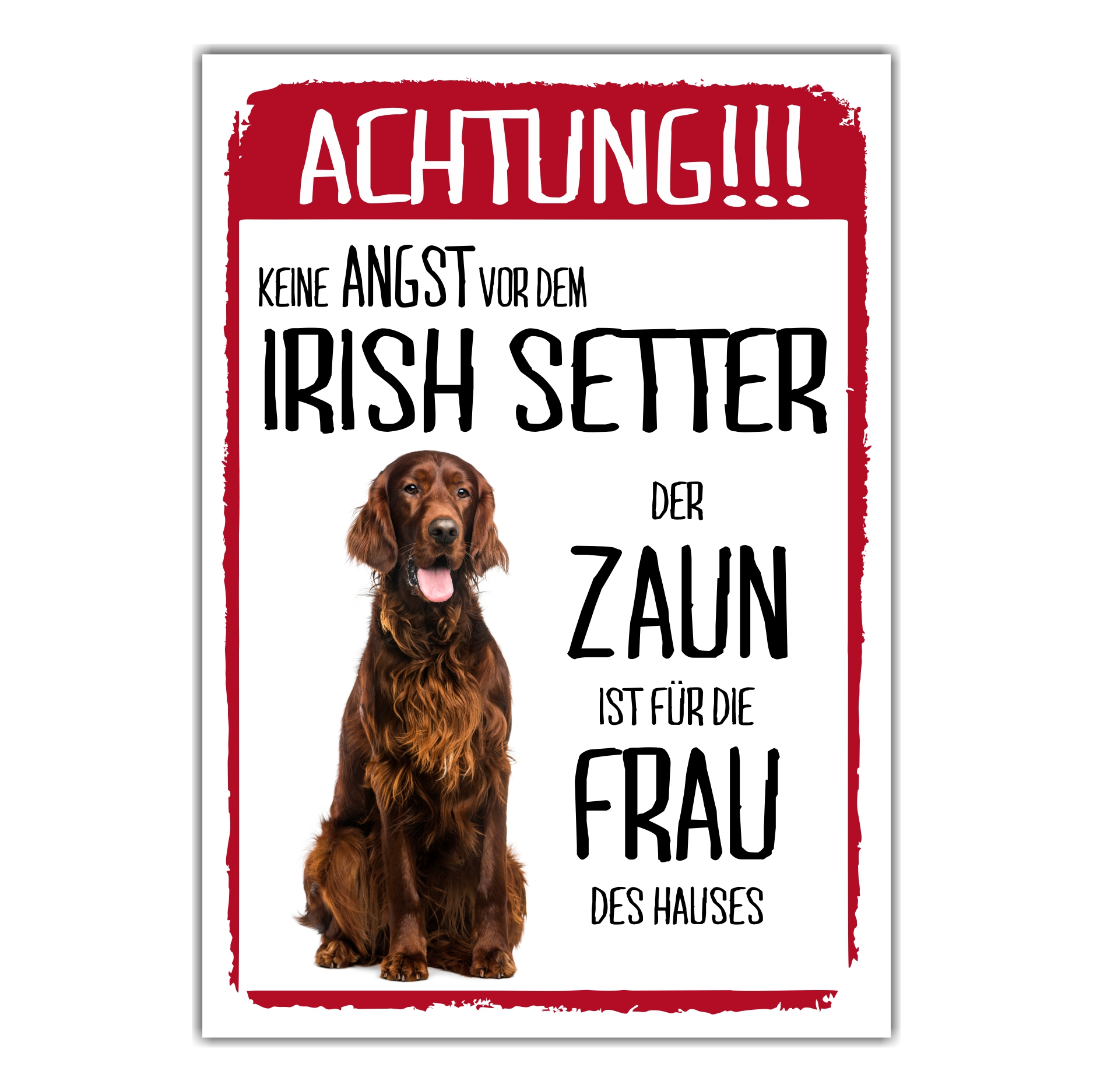 Irish Setter Dog Schild Achtung Zaun Frau Spruch Türschild Hundeschild Warnschild Fun