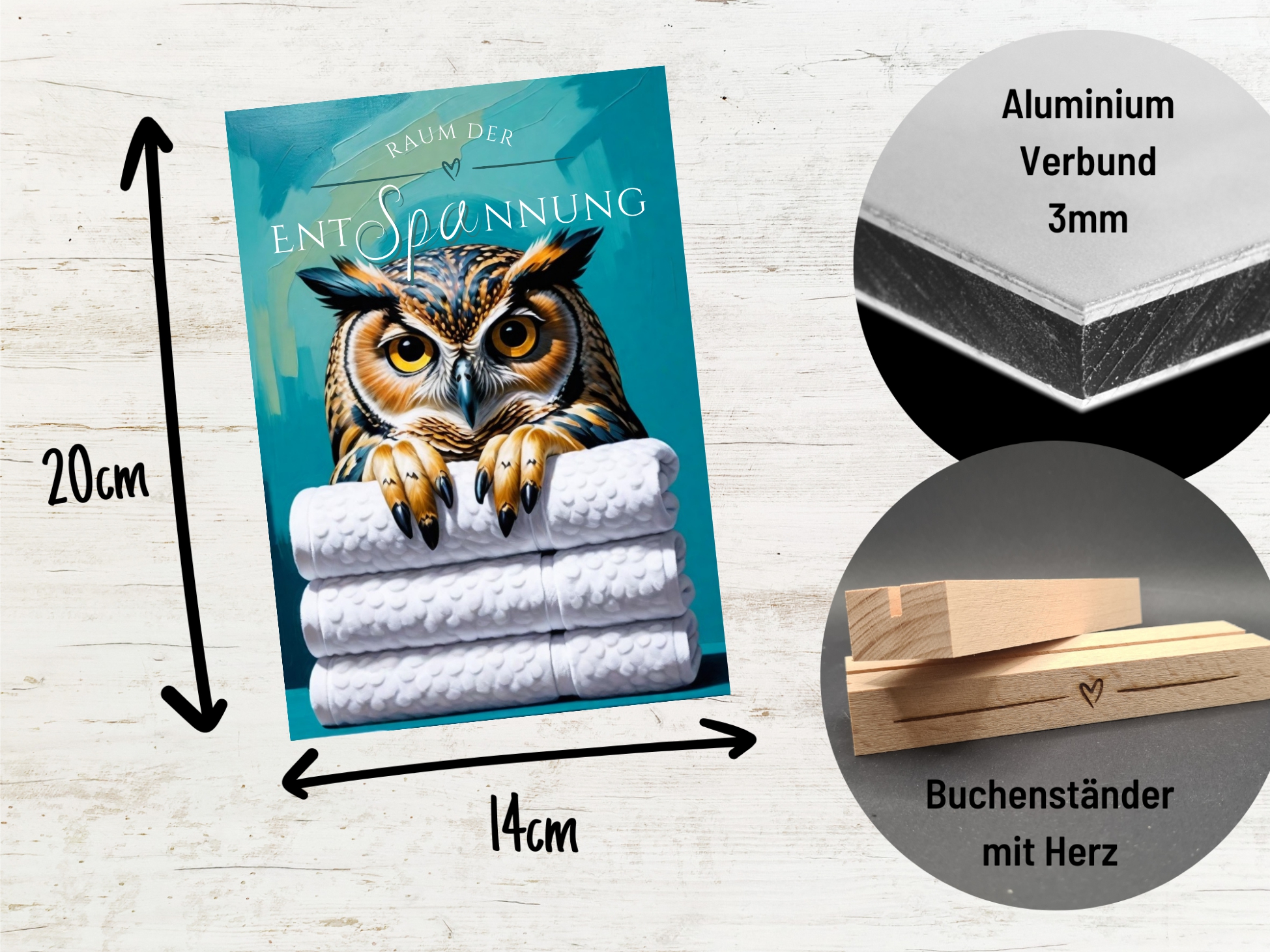 Eule Schild Wellness Handtuch Entspannung  Schild Spruch