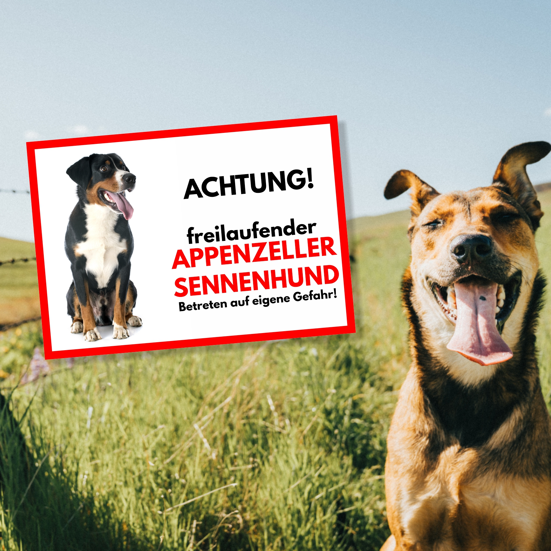 Appenzeller Sennenhund Freilaufender Hund Dog Schild Spruch Türschild Hundeschild Warnschild