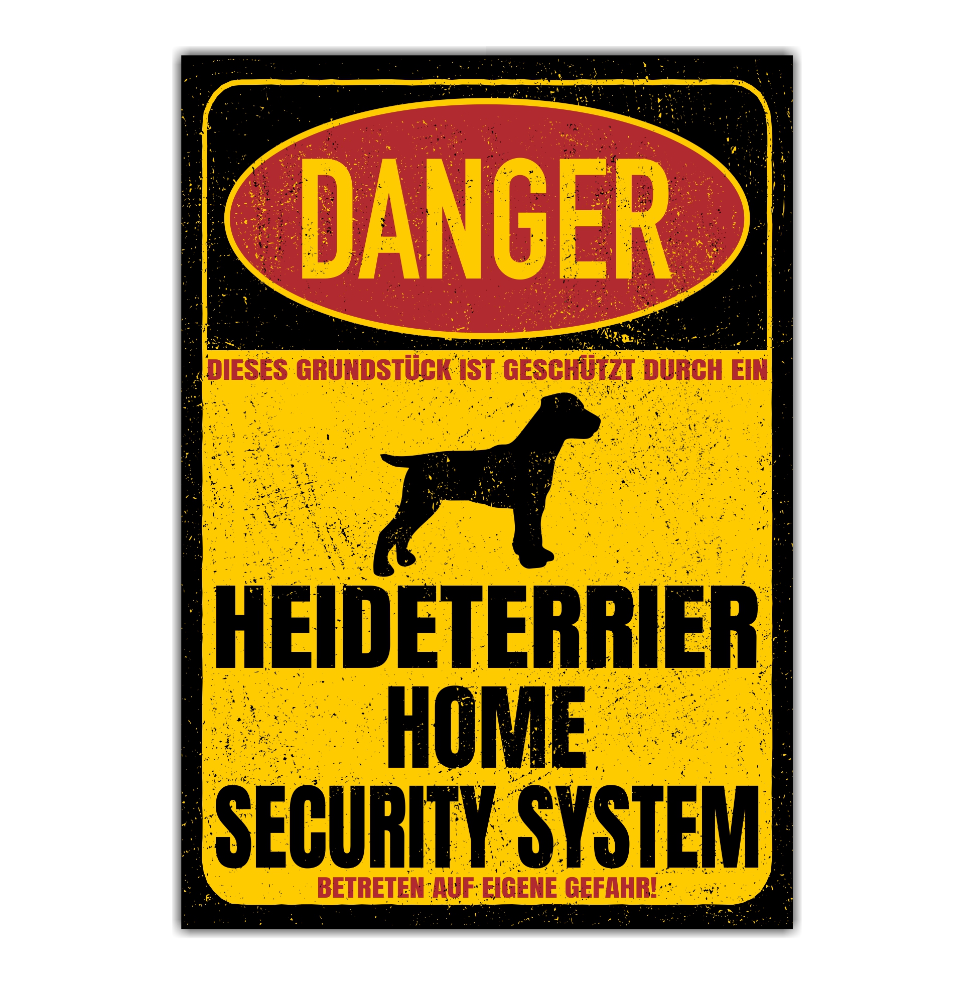 Heideterrier Heide Terrier Dog Türschild Danger Security System Warnschild Hund Schilder Hundeschild happy Design by Siviwonder
