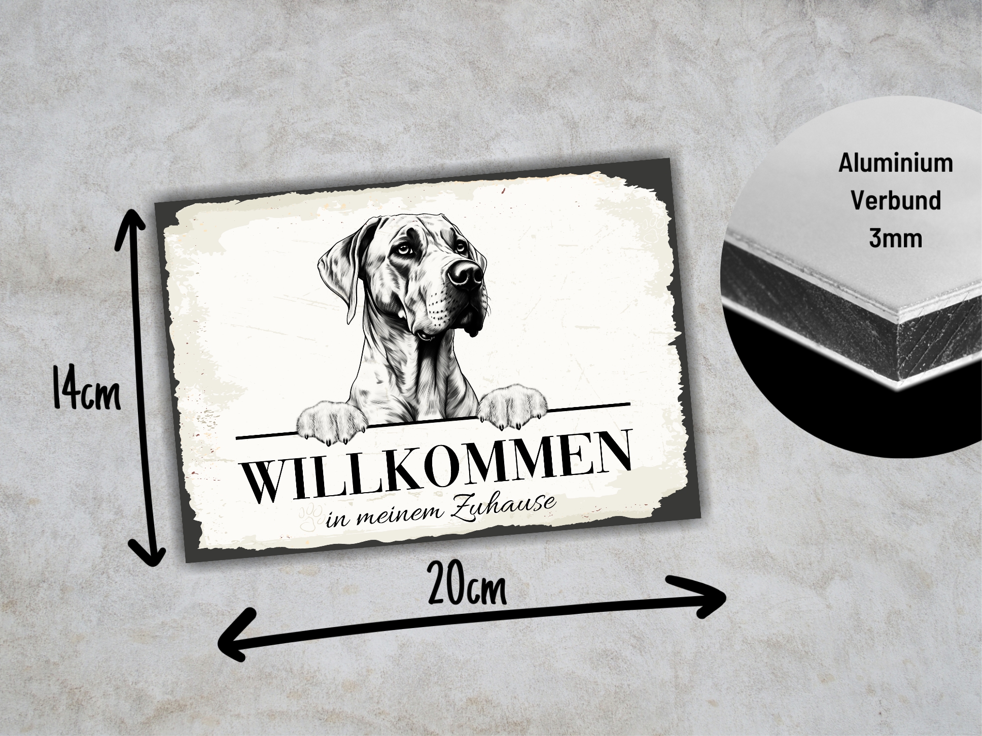 Hundeschild Willkommen Zuhause Dogge deutscheSchild Achtung Spruch