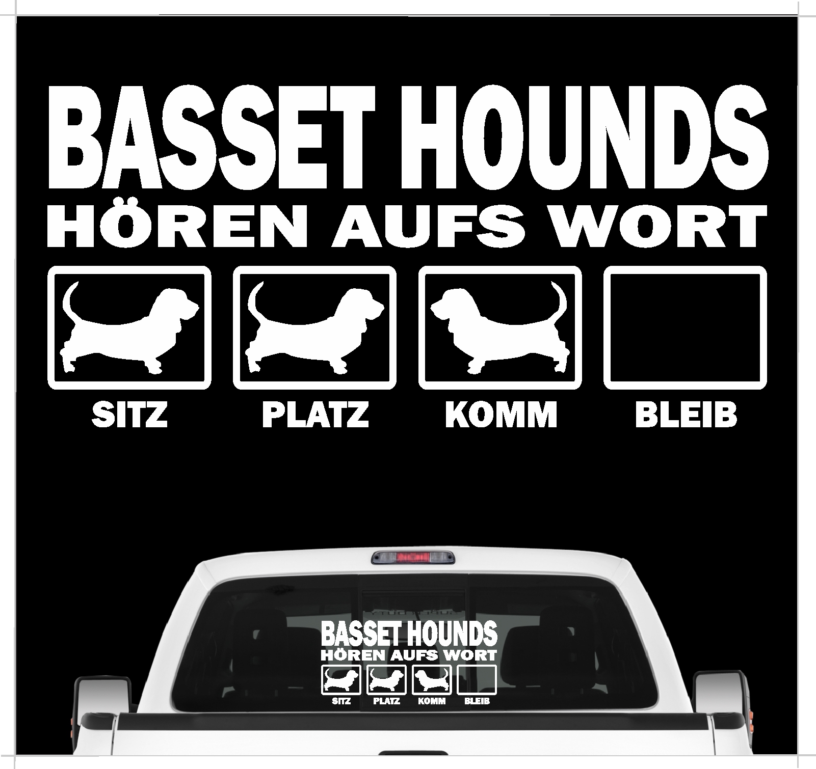 Basset Hound Hush Puppy  Dog  Hört aufs Wort Hunde Aufkleber Sticker Autoaufkleber