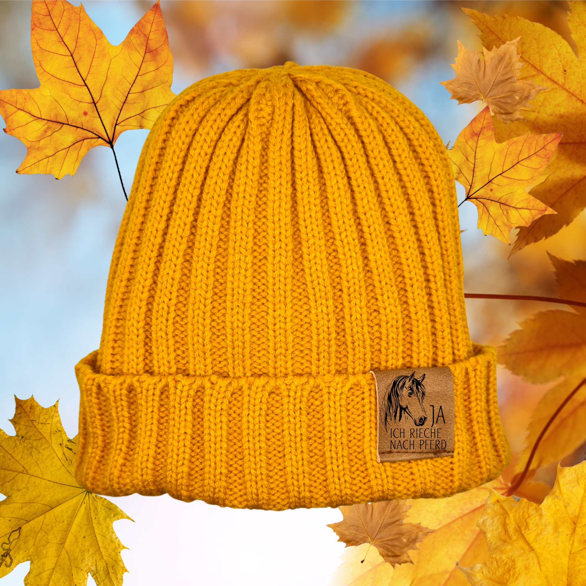 Strickmütze Ja ich rieche nach Pferd... Pferd reiten Beanie Mütze Urban Witzig Spruch Warm Winter Herbst Farben